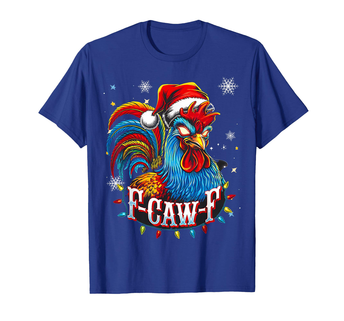 Funny Chicken Christmas Rooster Santa Hat F-CAW-F Humor Xmas T-Shirt