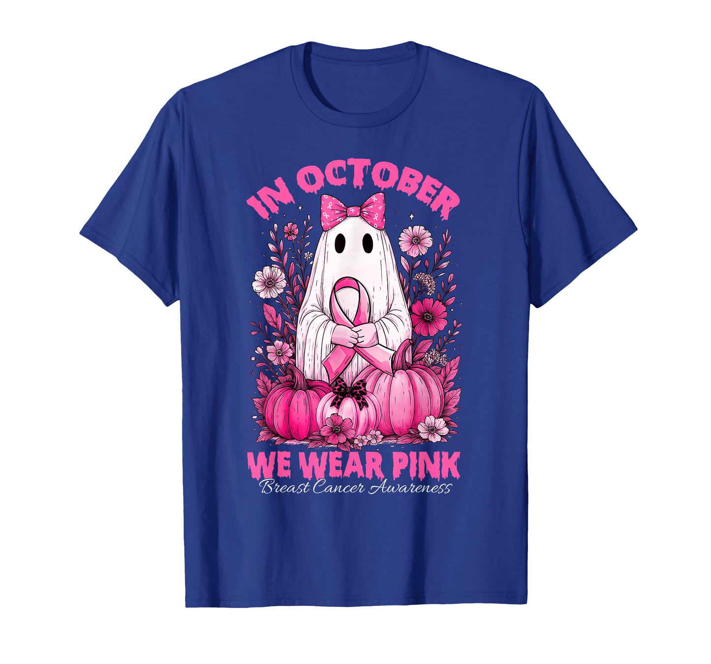 in October We Wear Pink Shirt Ghost Breast Cancer Awareness T-Shirt