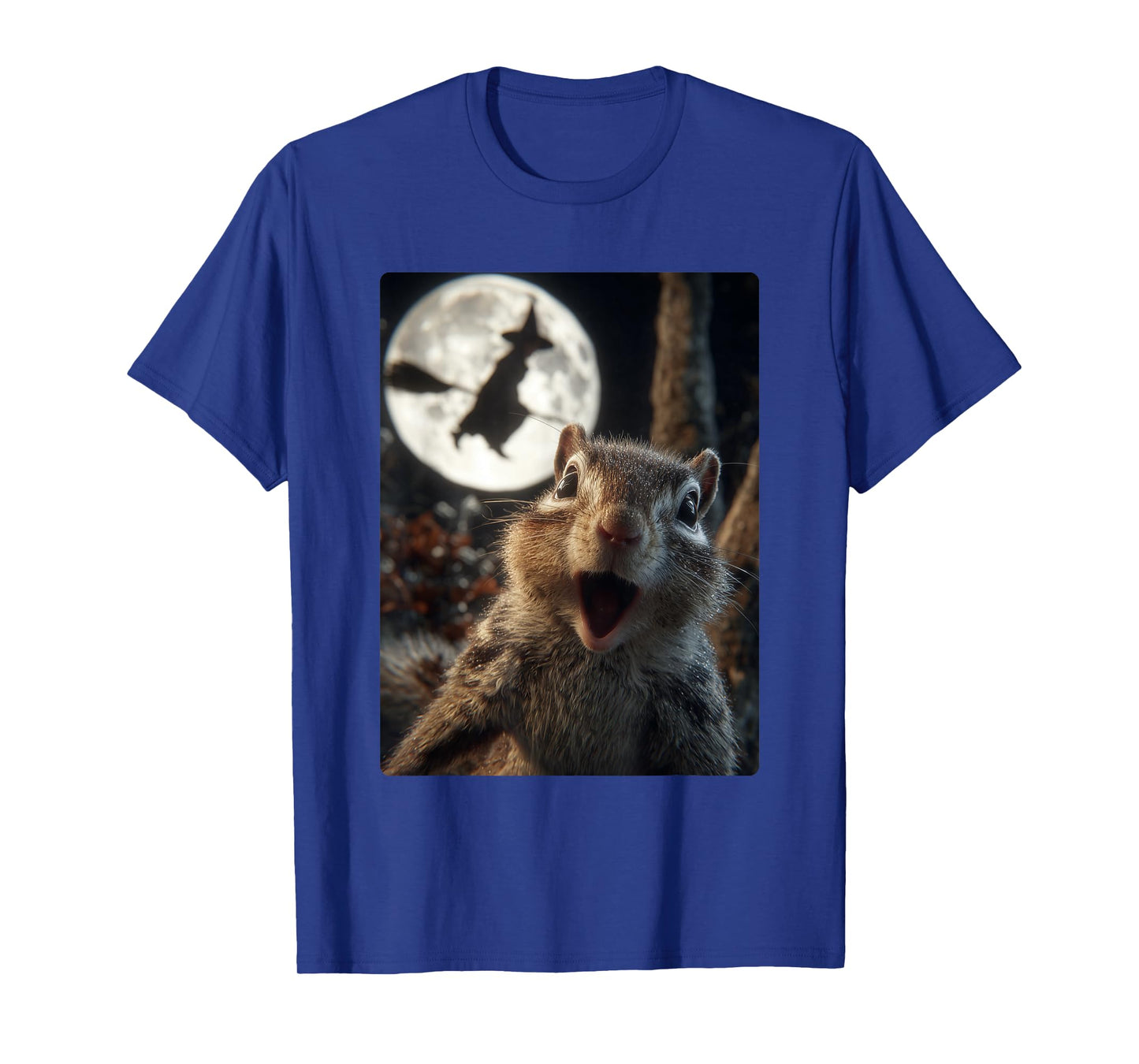 Funny Chipmunk Selfie with Full Moon Flying Witch Halloween T-Shirt
