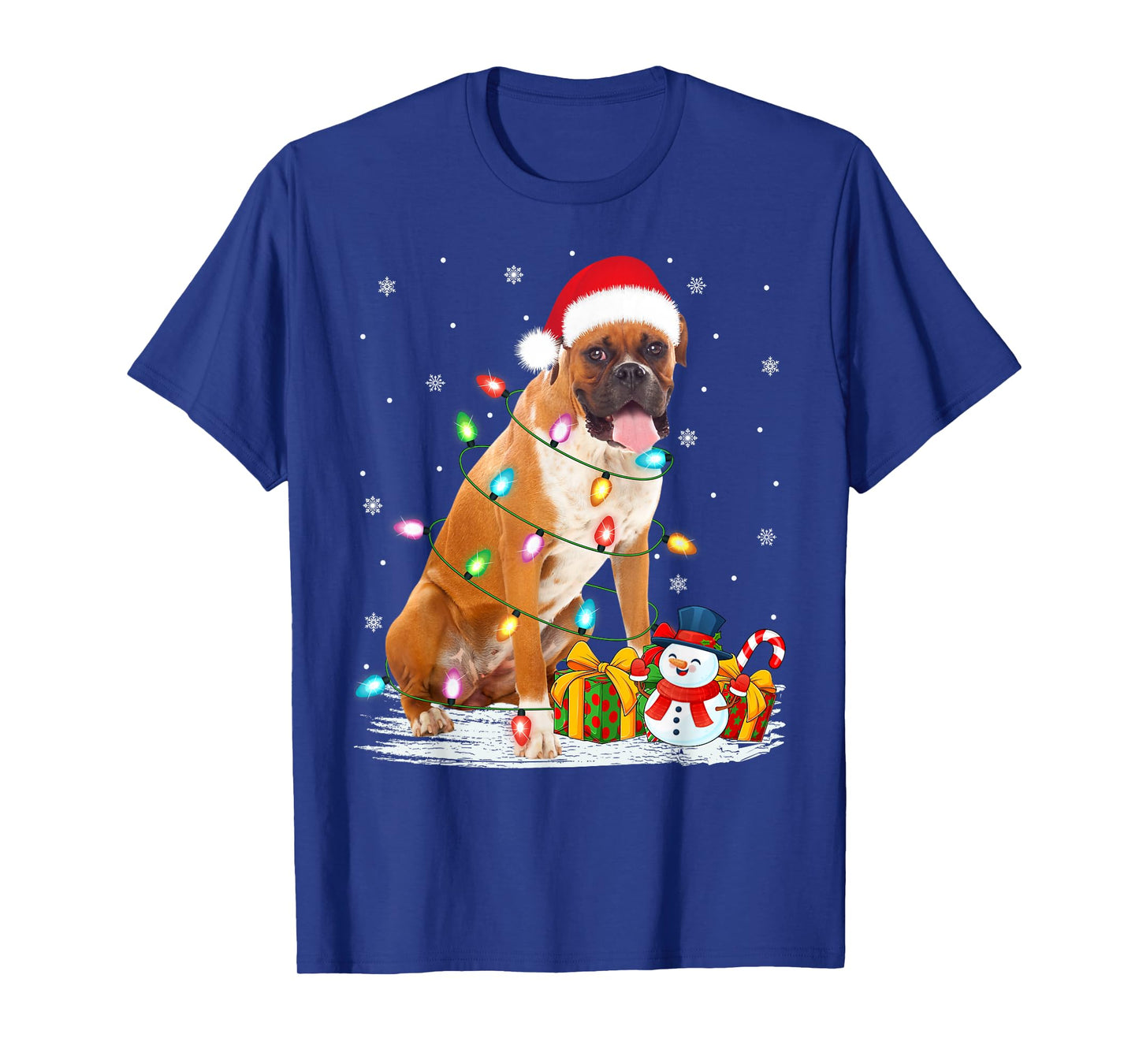 Boxer Dog Christmas Lights Holiday Santa Hat Xmas T-Shirt