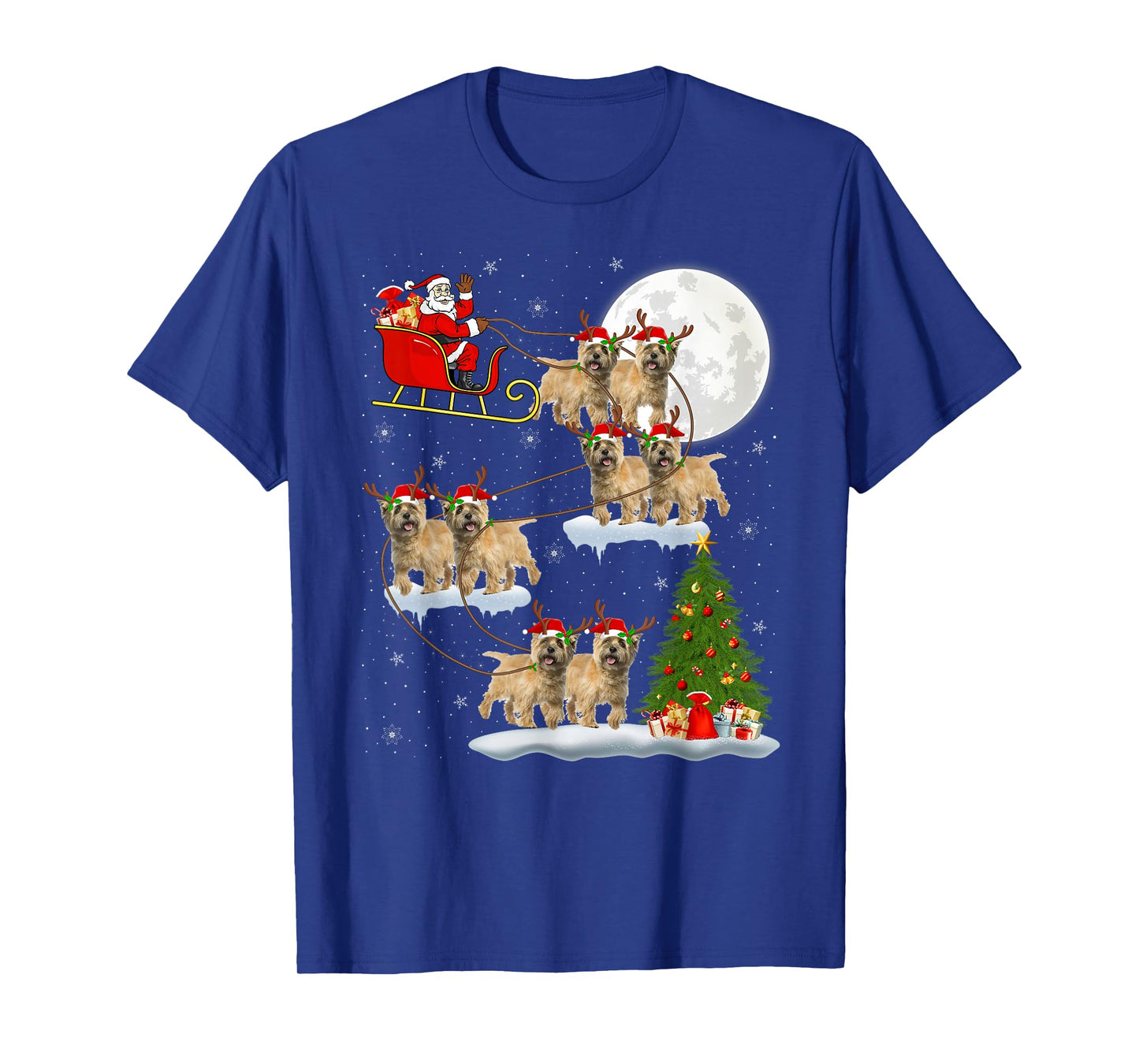 Cairn Terrier Dog Santa Sleigh Flying Funny Christmas T-Shirt