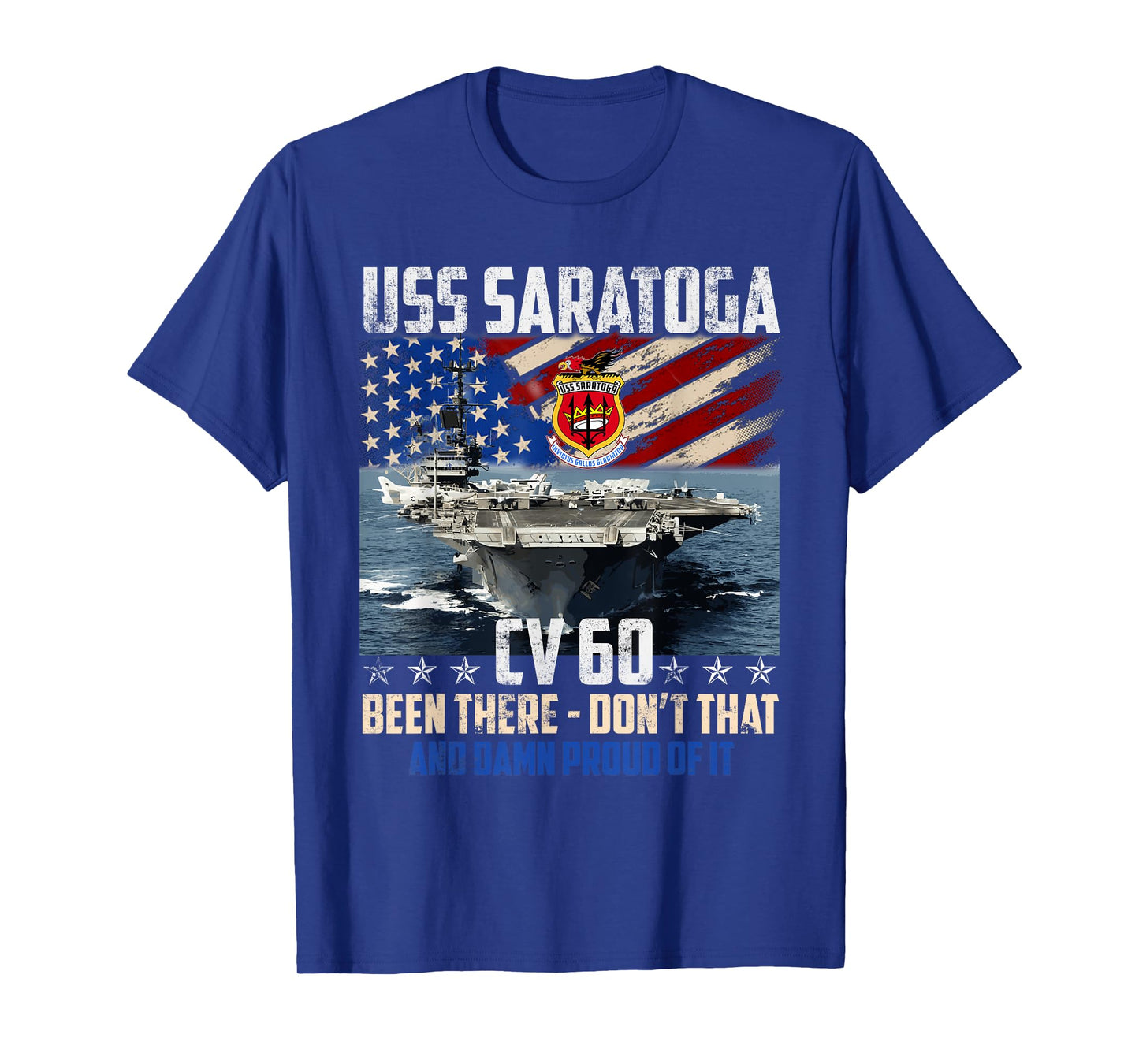 USS Saratoga CV-60 Aircraft Carrier Veteran USA Flag Vintage T-Shirt