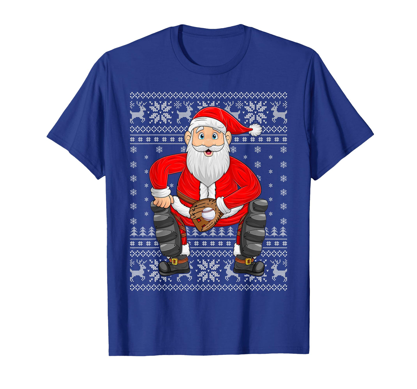 Santa Playing Baseball Catcher Ugly Christmas Sweaters Xmas T-Shirt