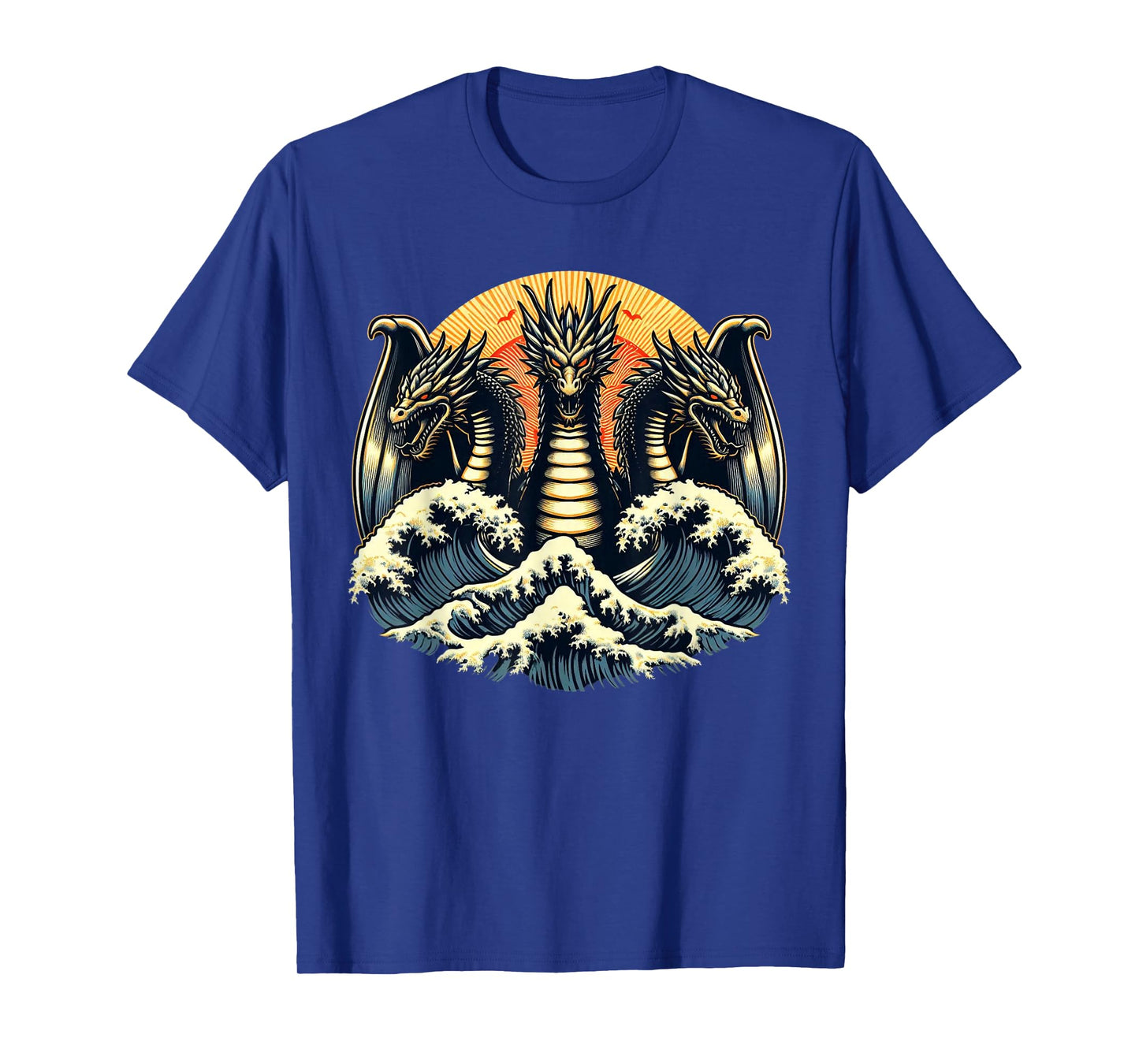 Japanese Dragon King Ghidorah Great Wave off Kanagawa Sunset T-Shirt