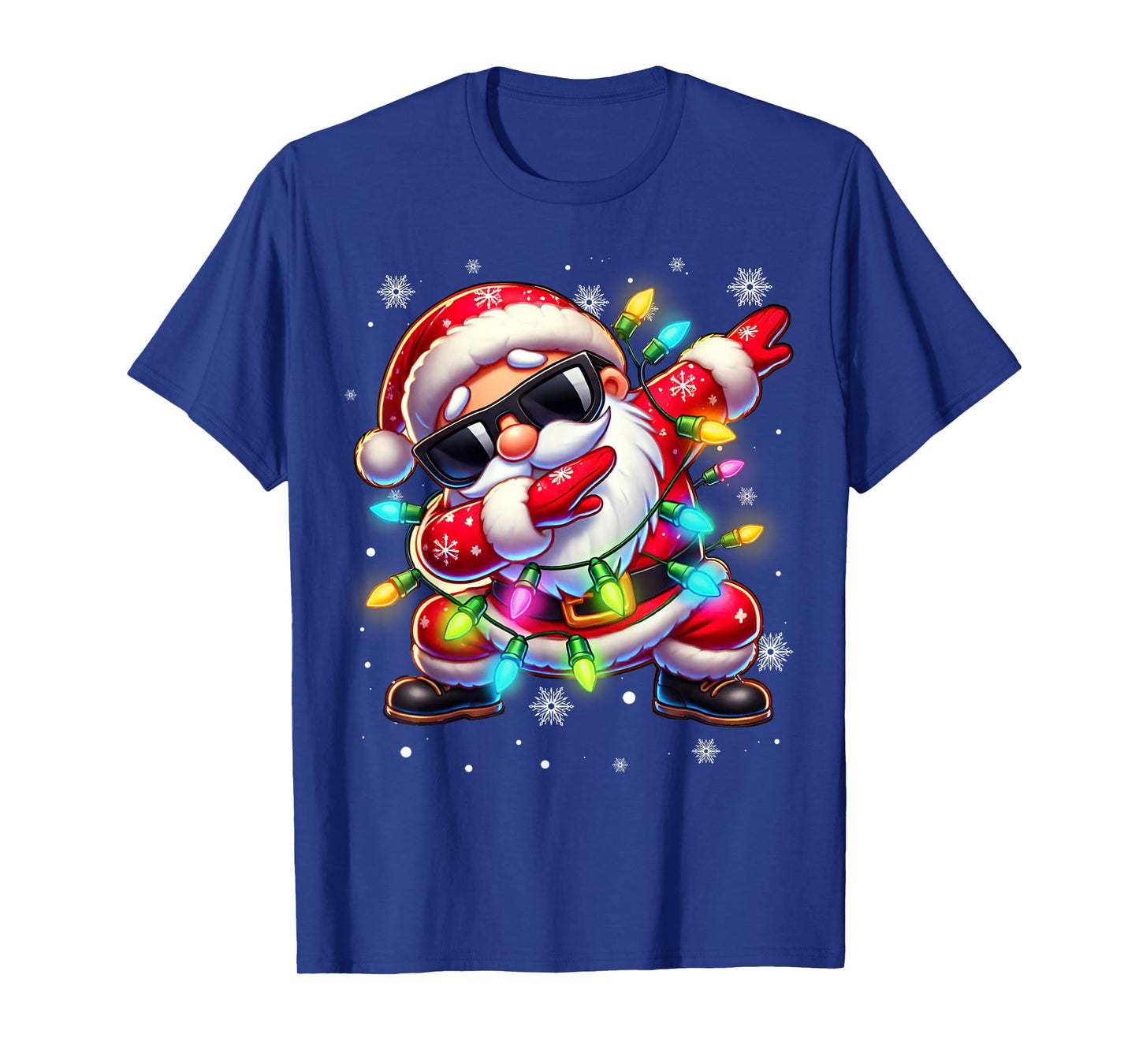 Dabbing Santa Xmas Lights Boys Men Kids Funny Christmas T-Shirt
