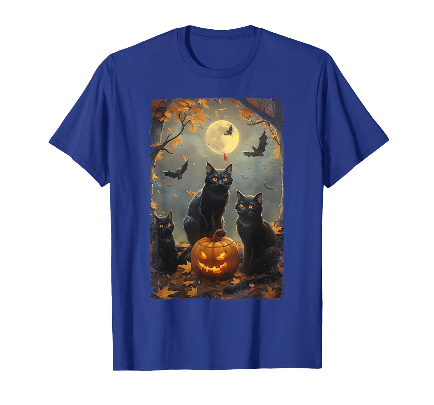 Vintage Three Black Cats Halloween Pumpkin Costume Cat Lover T-Shirt for Men Women Kids