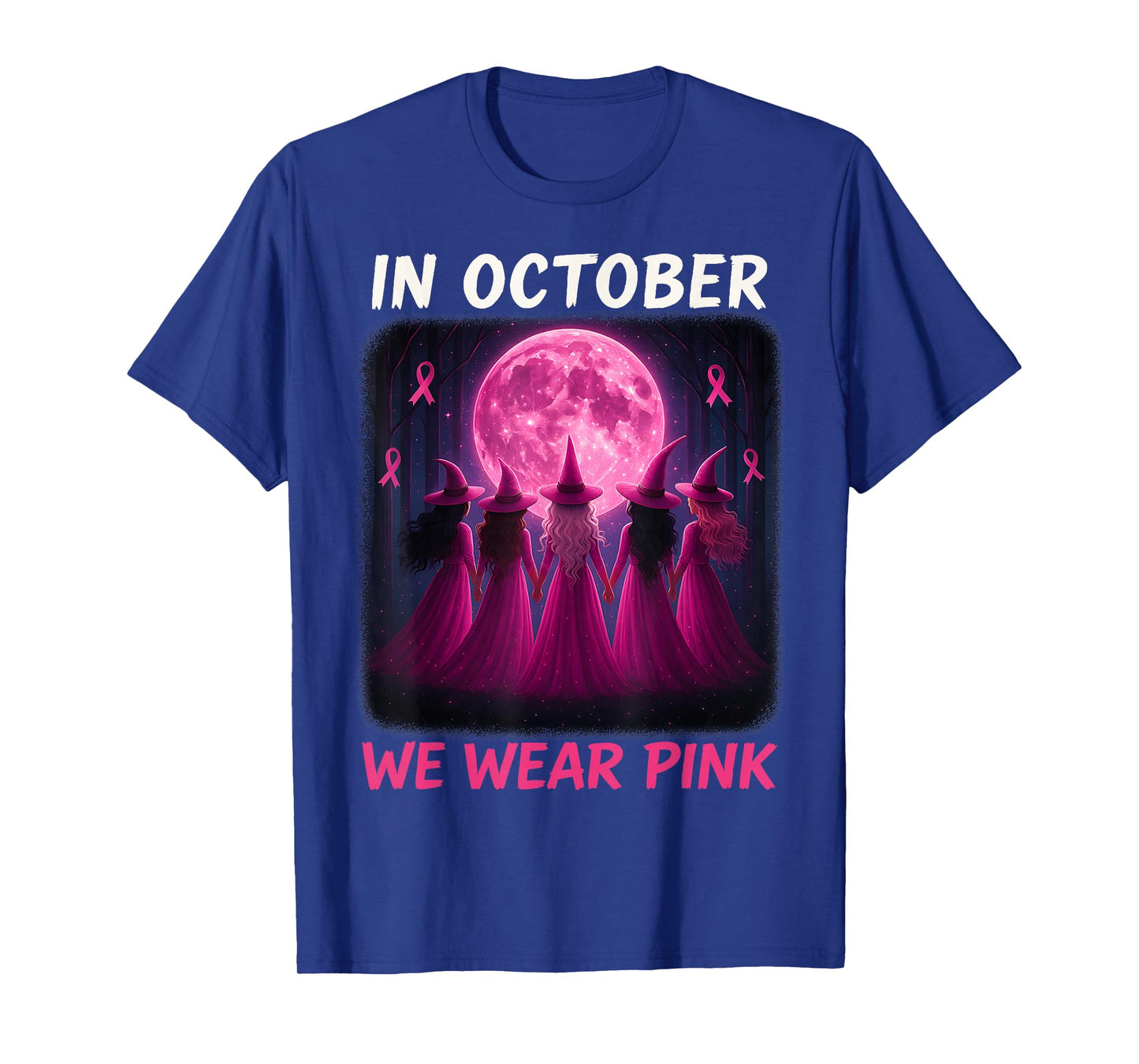 Retro in October We Wear Pink Witch Breast Cancer Awareness T-Shirt