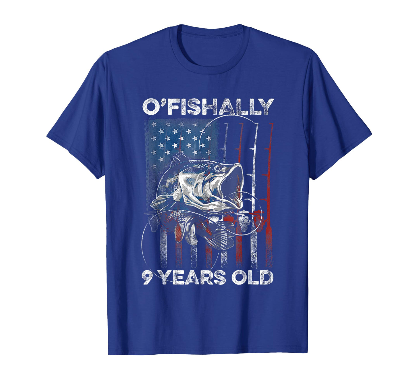 Ofishally 9 Year Old Shirt 9th Birthday Fishing US Flag T-Shirt