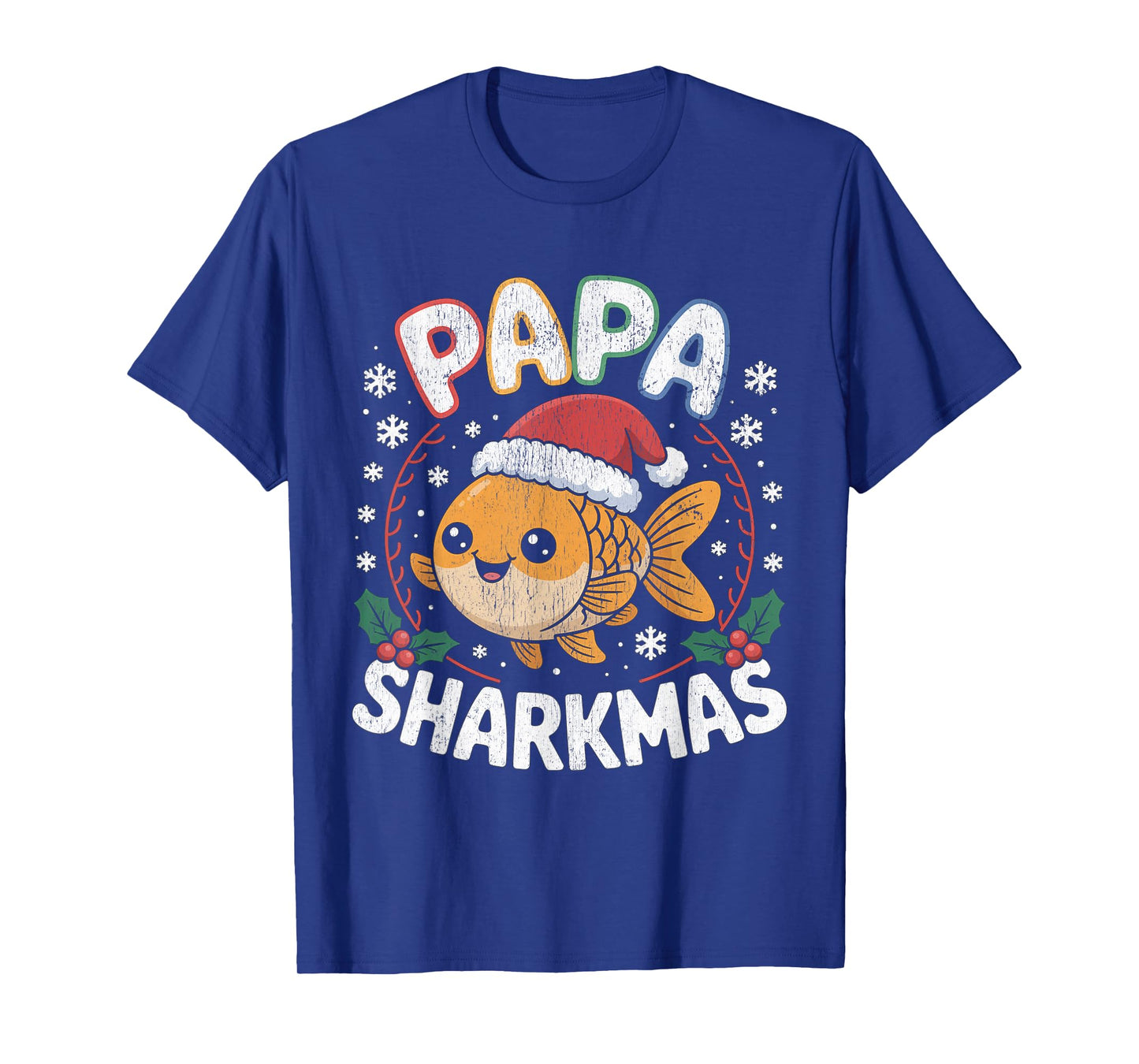 Papa Sharkmas Funny Shark Santa Hat Ugly Christmas Sweater T-Shirt