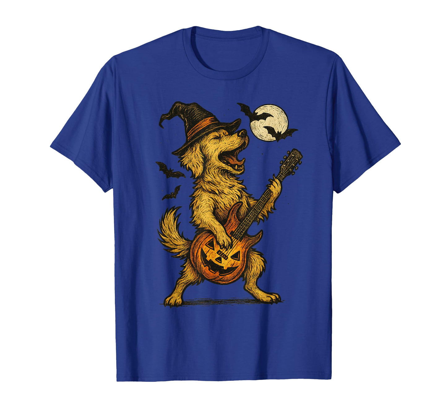 Halloween Golden Retriever Dog Playing Electric Guitar Rock T-Shirt