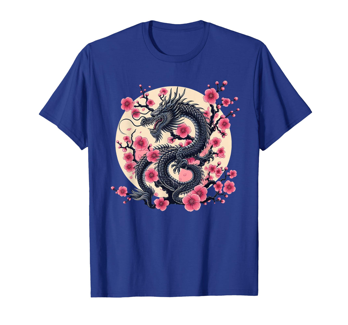 Vintage Chinese Dragon Asian Art Cherry Blossom Pink Flower T-Shirt