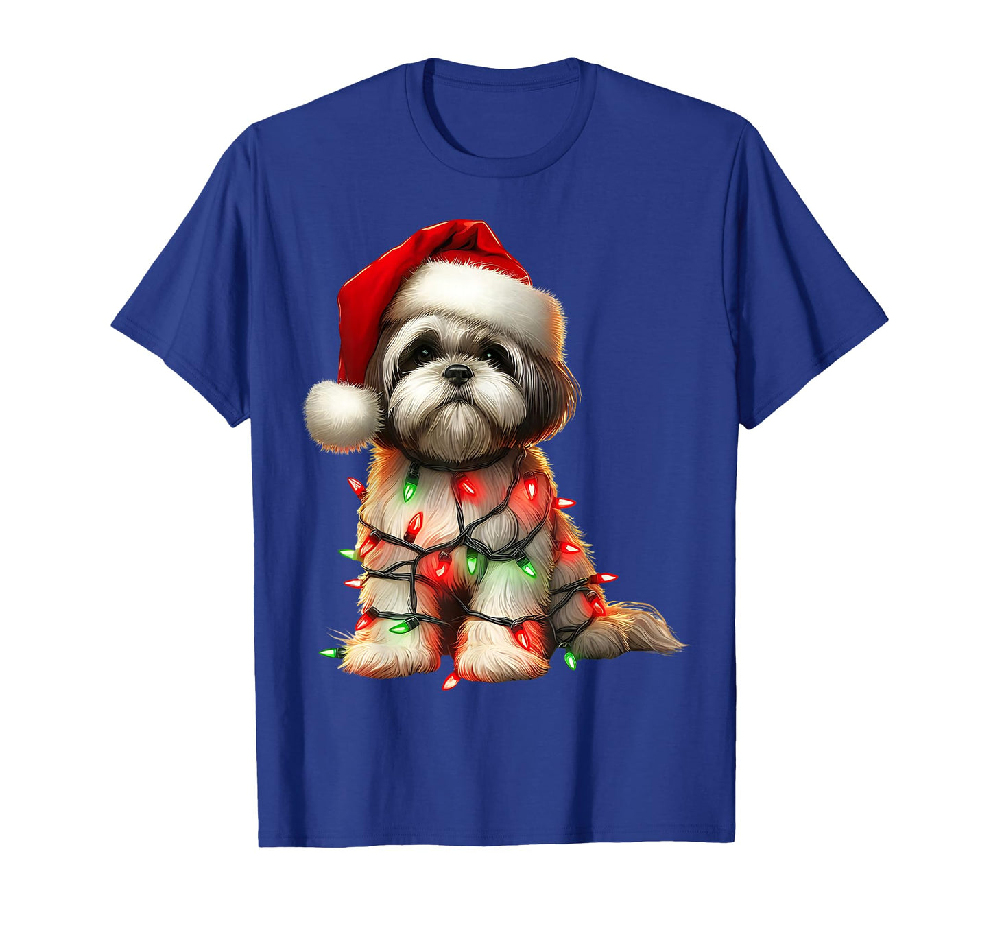 Shih Tzu Dog Christmas Lights Santa Hat Dog Lover T-Shirt