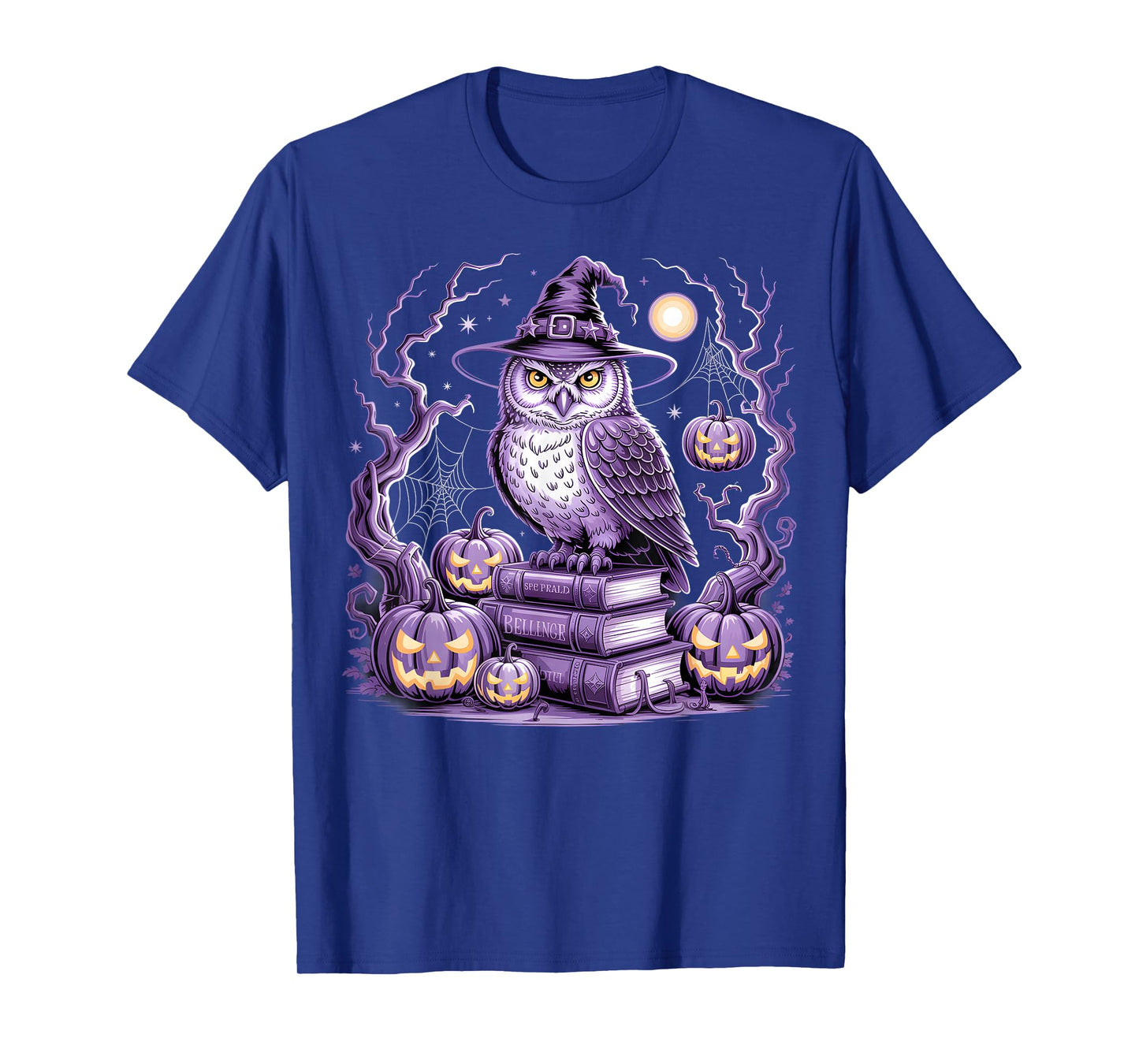 Witch Owl Haunted Pumpkins Moon Gothic Halloween Design T-Shirt