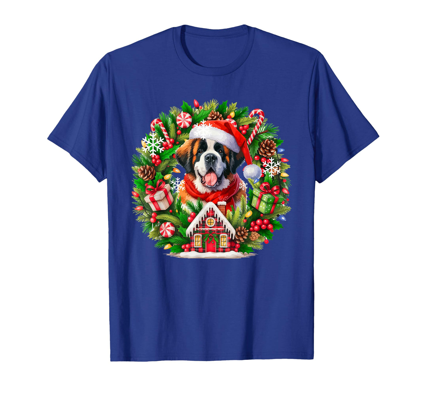 Santa St. Bernard Christmas Floral Circle Owner Kids T-Shirt