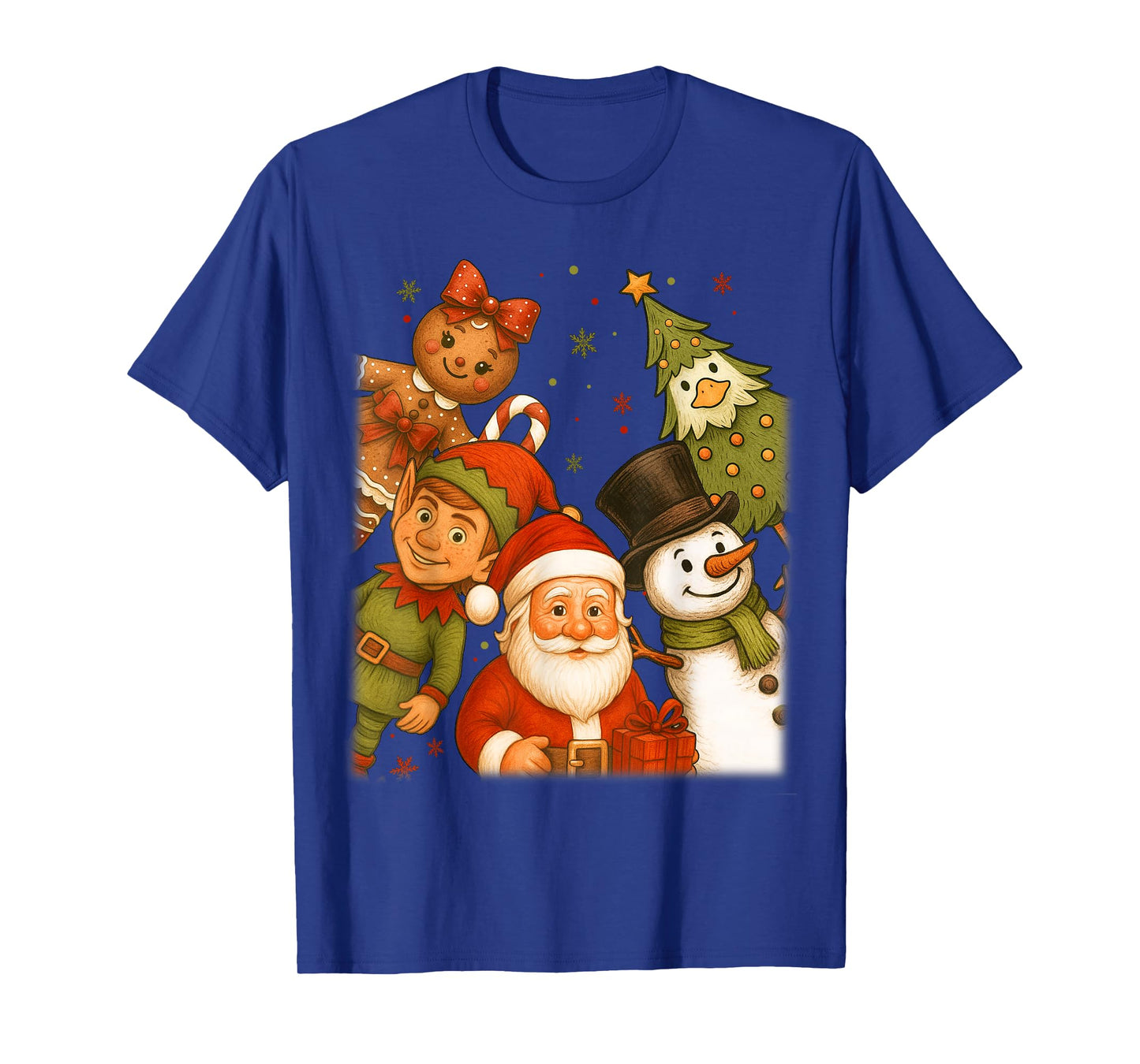 Retro Santa Elf Snowman Gingerbread Christmas Goose Tree Men T-Shirt