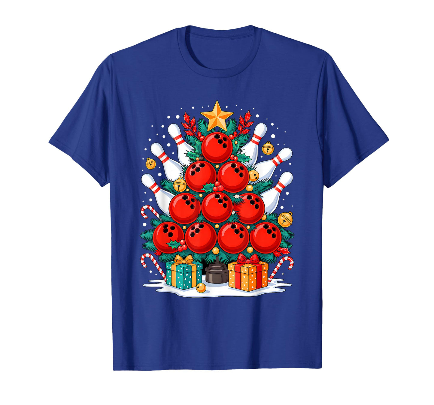 Funny Bowling Christmas Tree Lights Xmas Vibes Bowling Lover T-Shirt