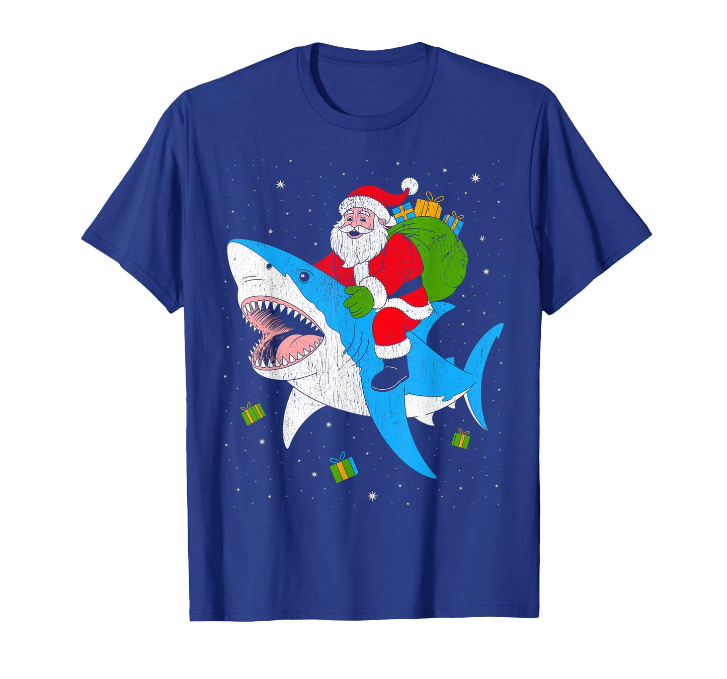 Funny Santa Riding Shark Christmas T-Shirt
