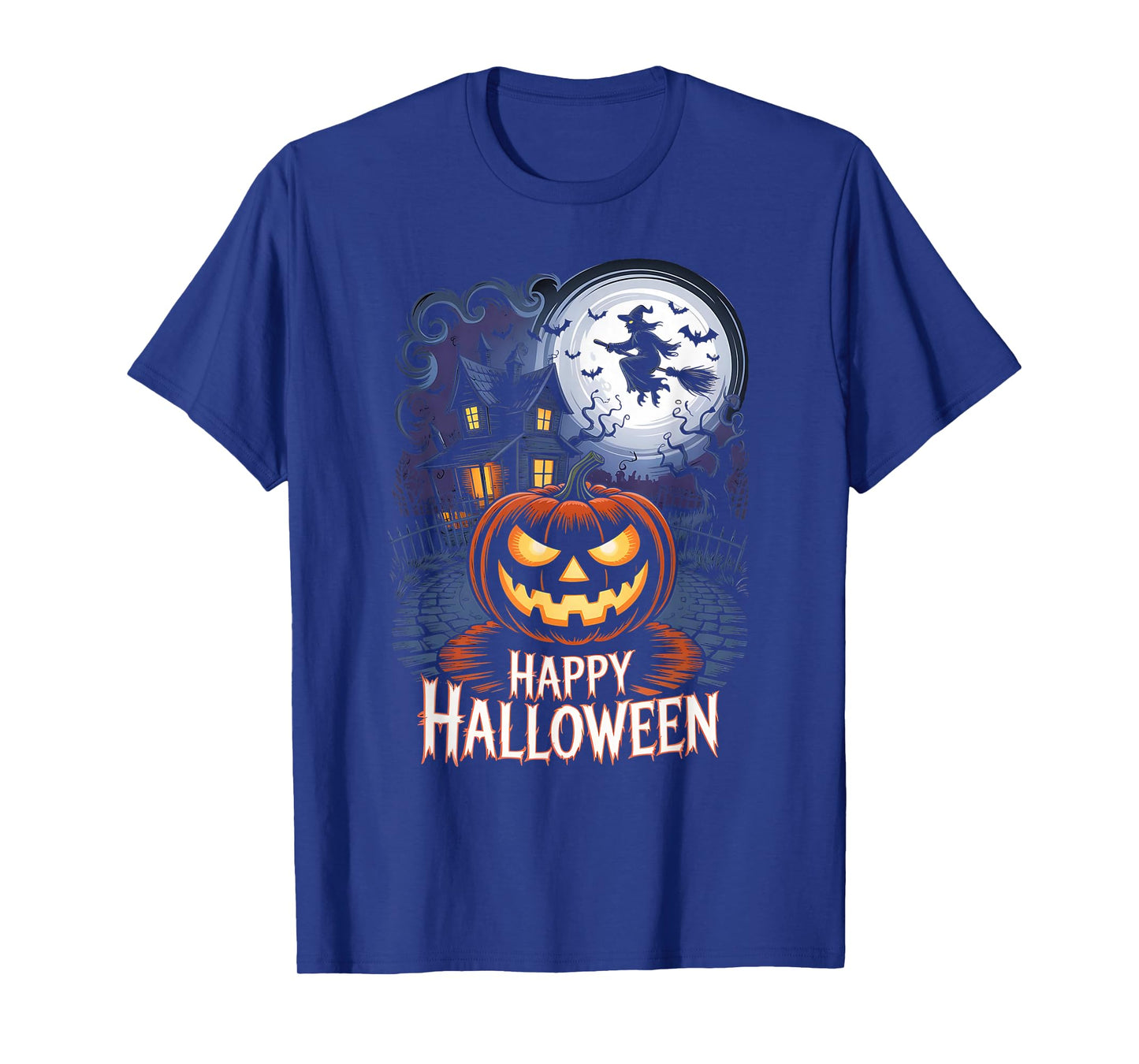 Spooky Halloween Haunted House with Pumpkin, Full Moon Witch T-Shirt