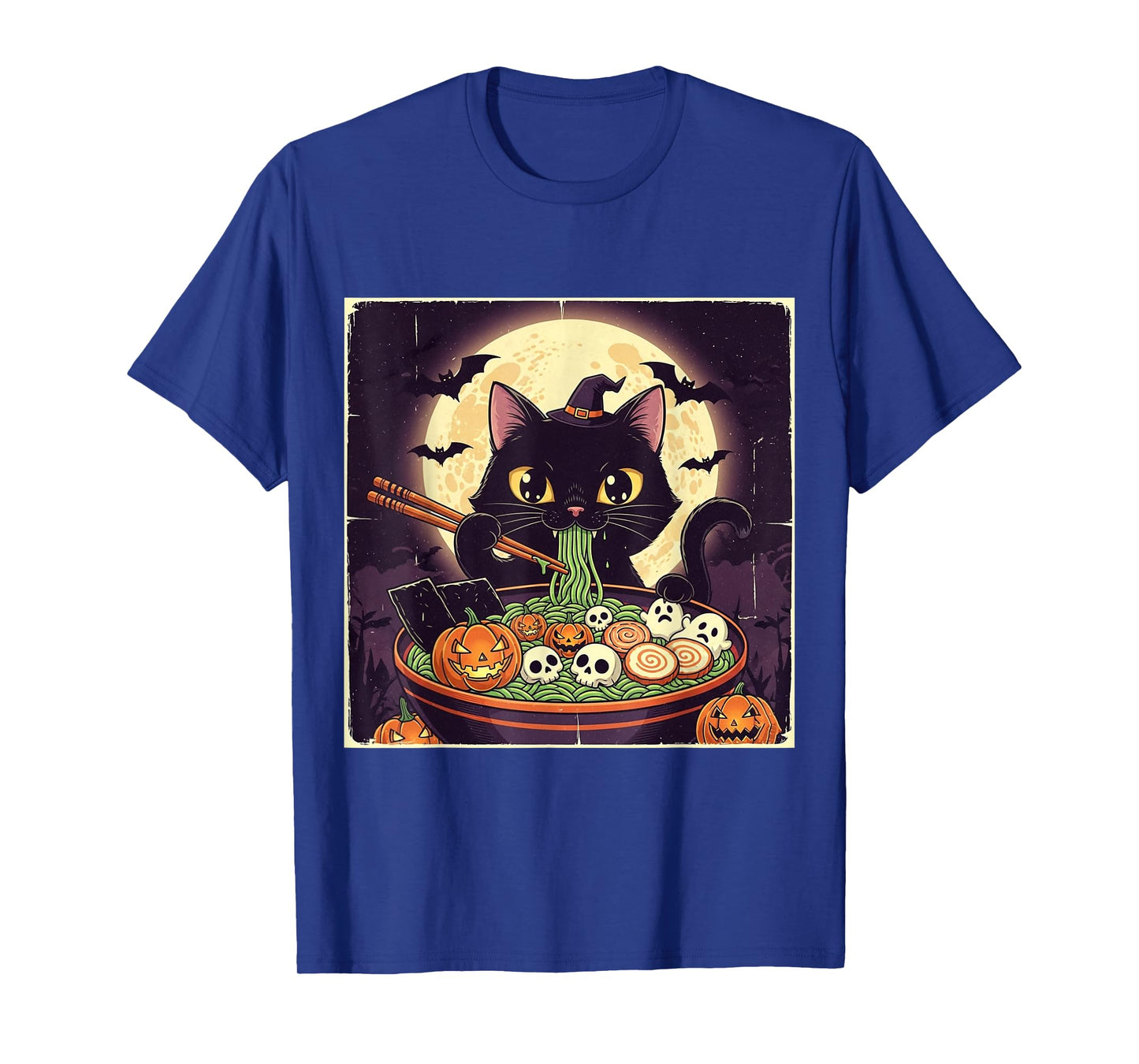 Halloween Cat Ramen Witch Hat Black Bowl Creepy Cute Poster T-Shirt