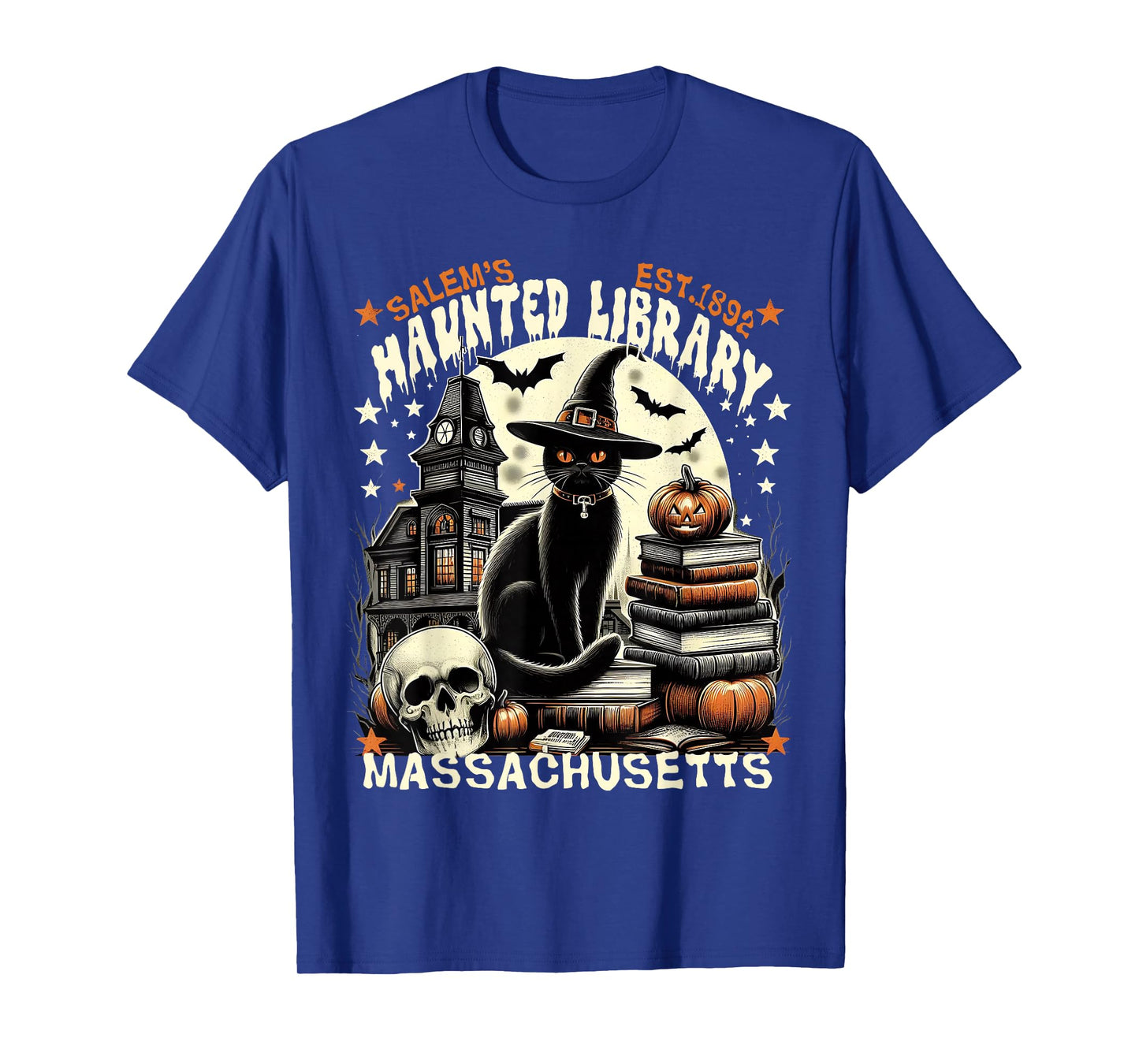 Haunted Library Salem Vintage Gothic Halloween Art T-Shirt