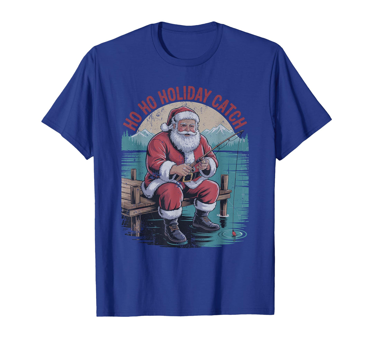 Santa Fishing Retro Vintage 90s Christmas Holiday Fisherman T-Shirt