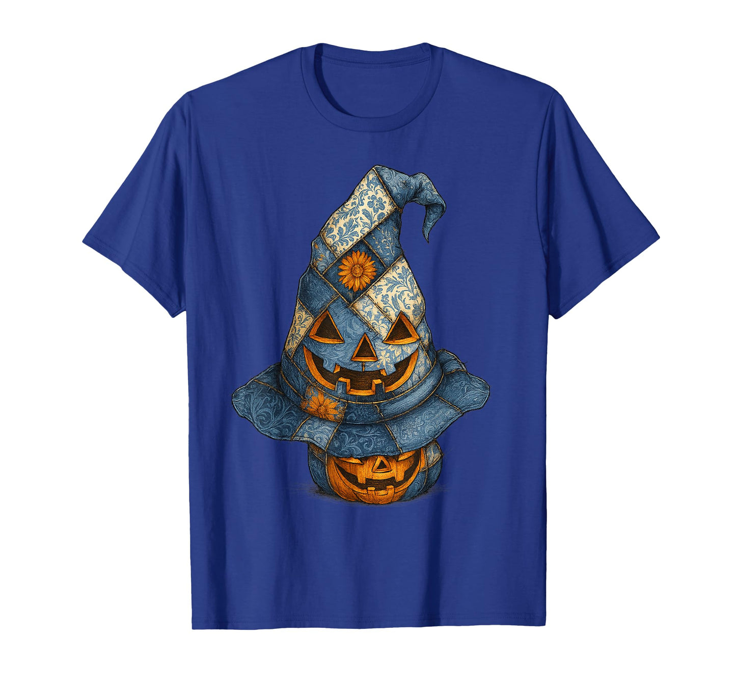 Patchwork Pumpkin Witch Hat Vintage Halloween T-Shirt