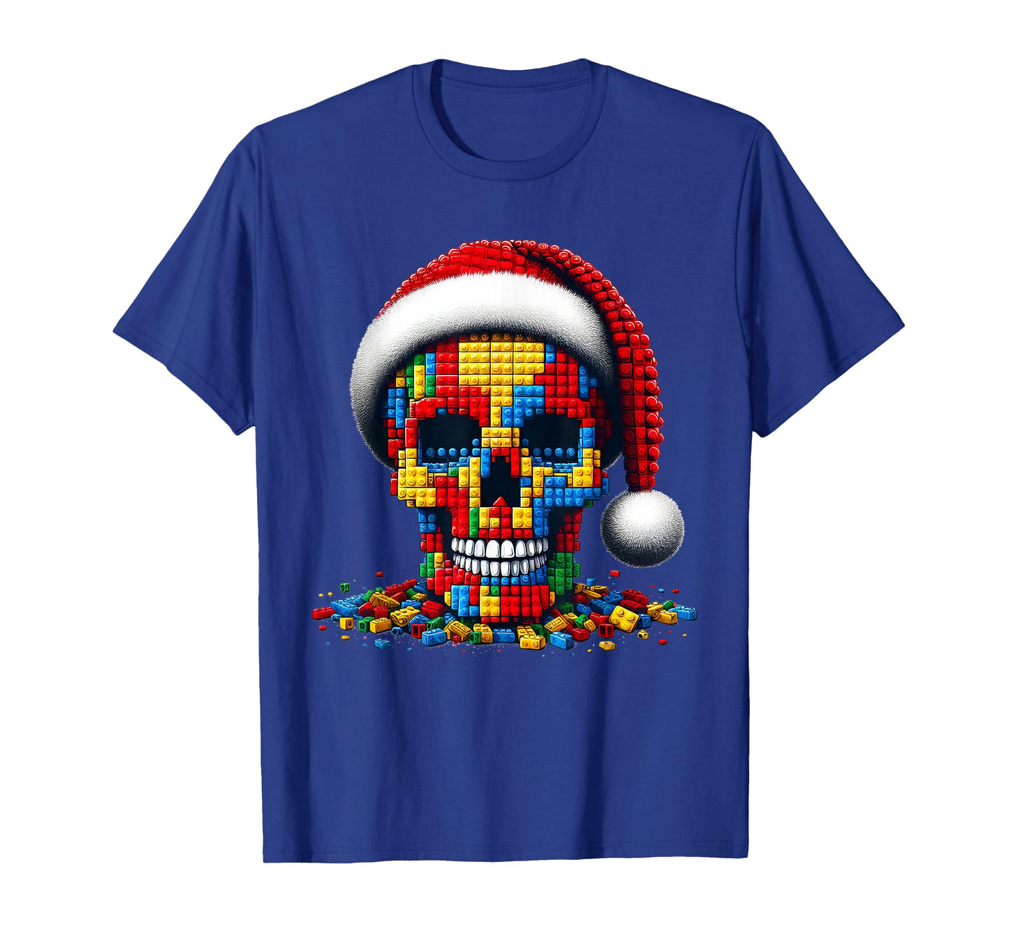 Christmas Skull Santa Hat Block Bricks Master Builder T-Shirt