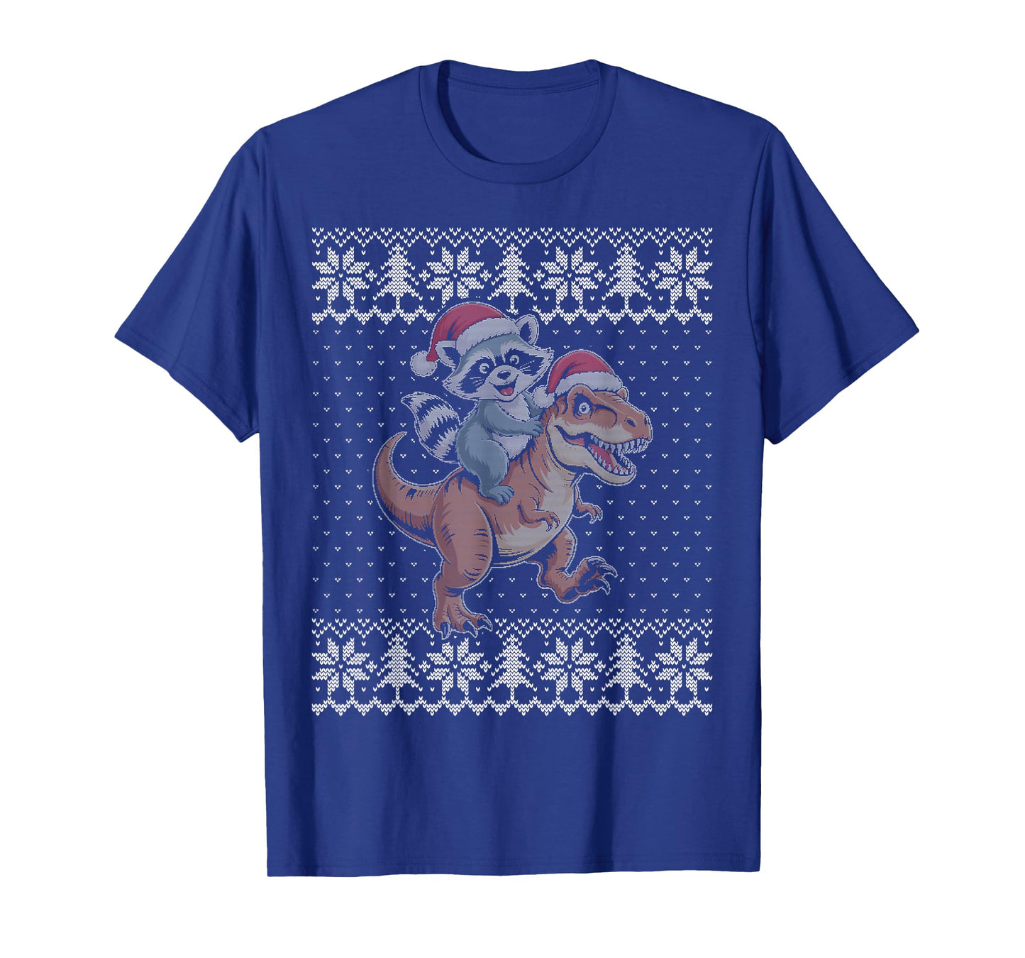 Raccoon Riding Dinosaur Ugly Christmas Sweater T-Shirt
