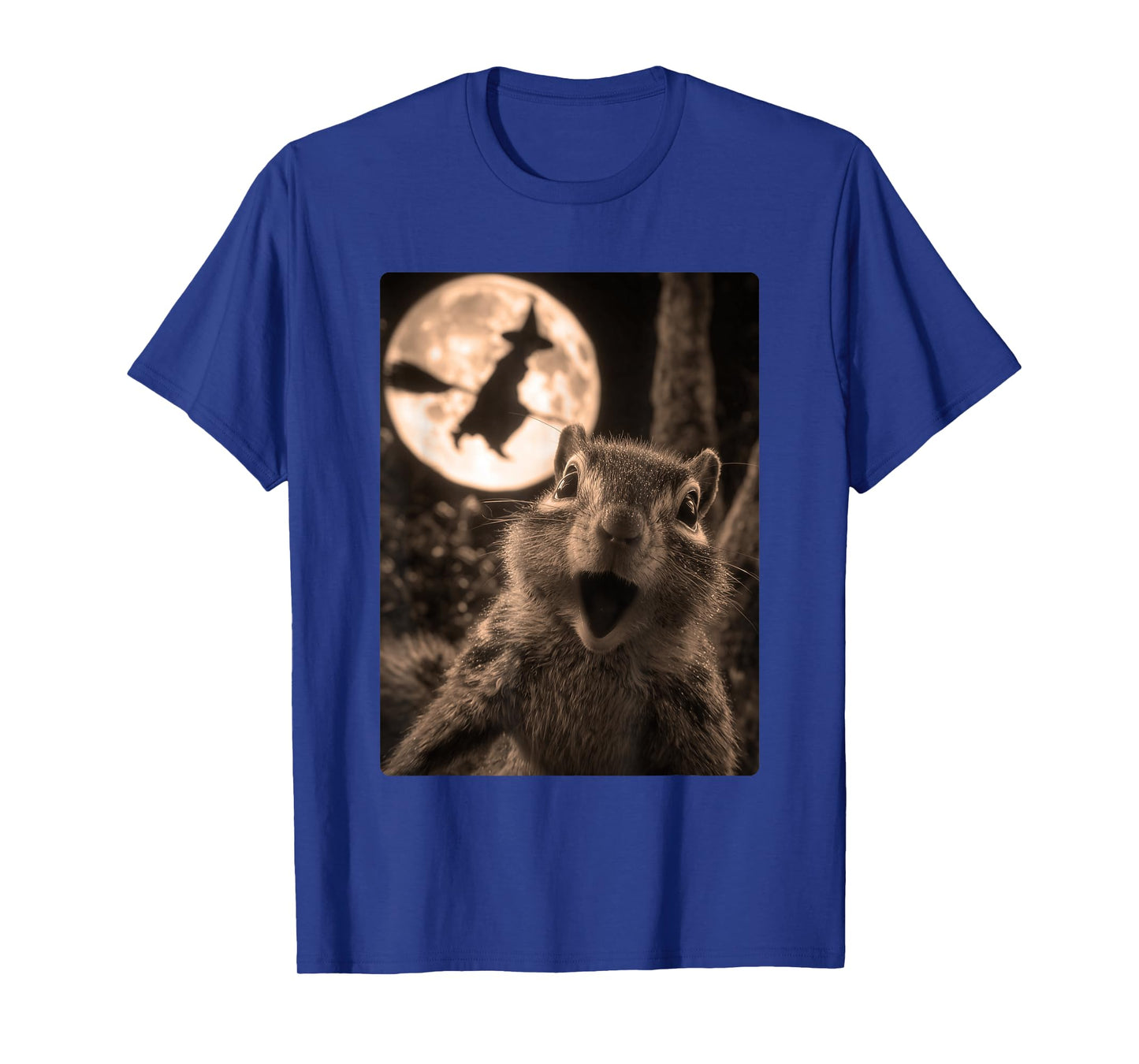 Funny Chipmunk Selfie with Full Moon Flying Witch Halloween T-Shirt
