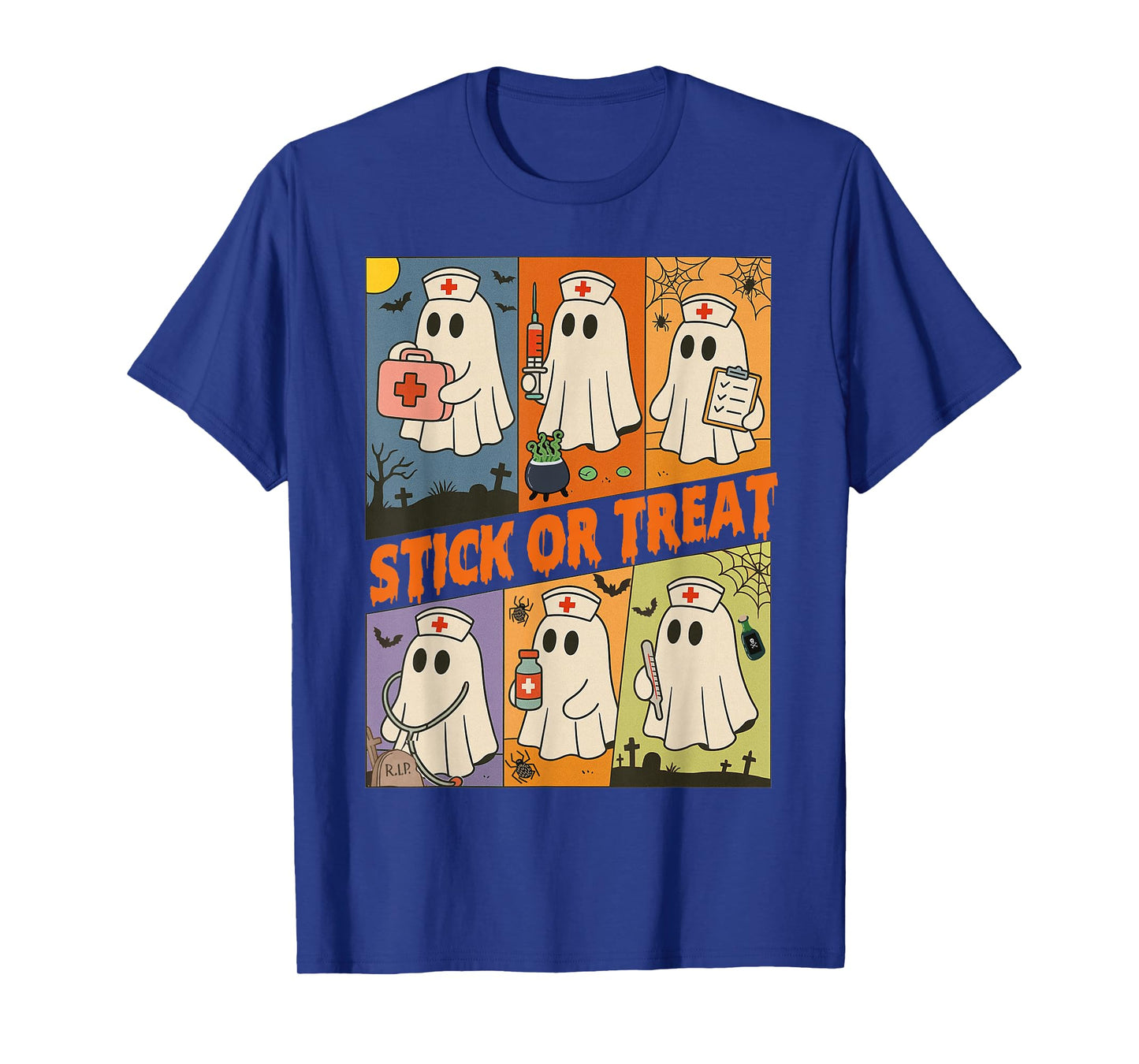 Halloween Vibes Spooky RN Nurse Squad Stick Or Treat T-Shirt