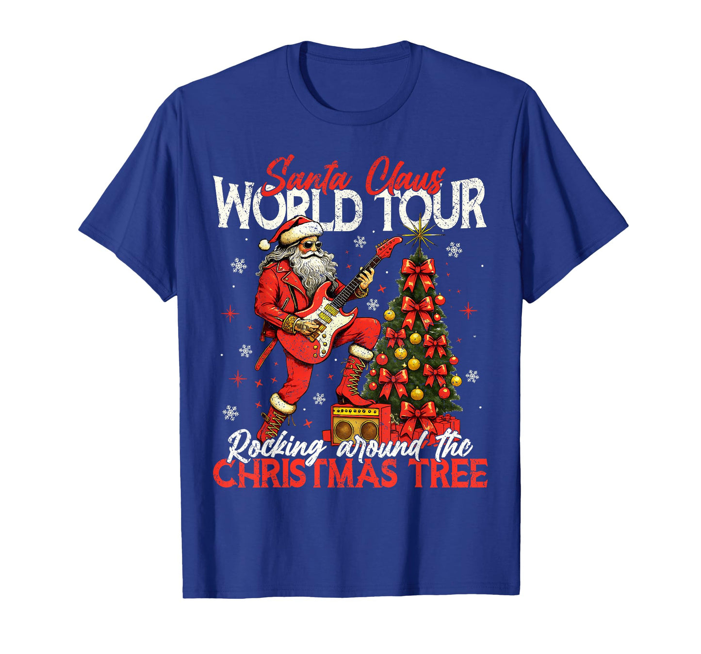 Rockin Santa World Tour Christmas Tree Guitar Men Women T-Shirt