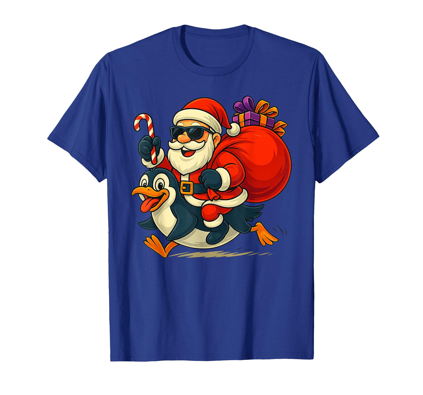 Santa Claus Riding Penguin X-mas Boys Men Merry Christmas T-Shirt