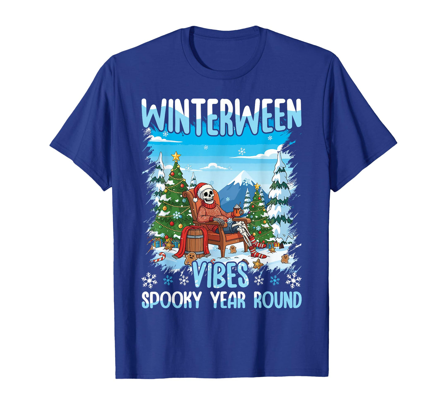 Winterween Vibes Spooky Year Round Halloween Winter Skeleton T-Shirt