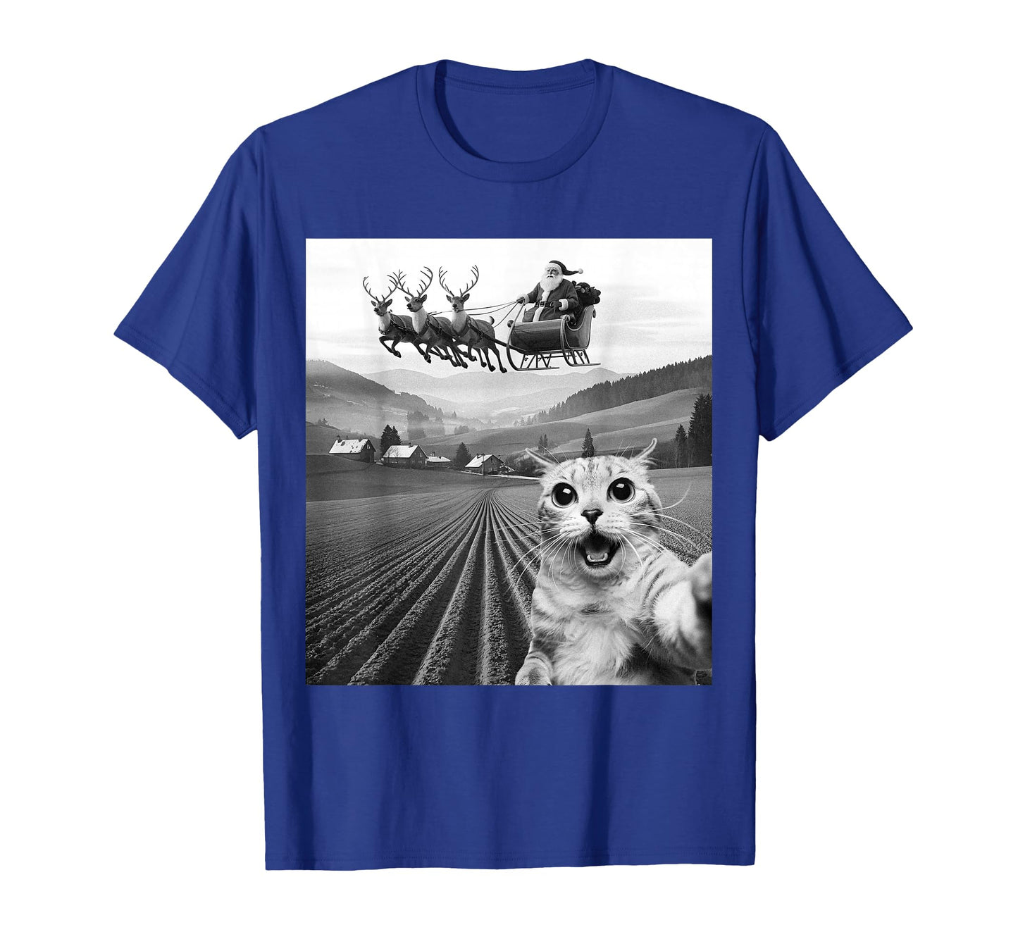 Cat Selfie with Santa Claus Father Christmas Funny Men Women T-Shirt