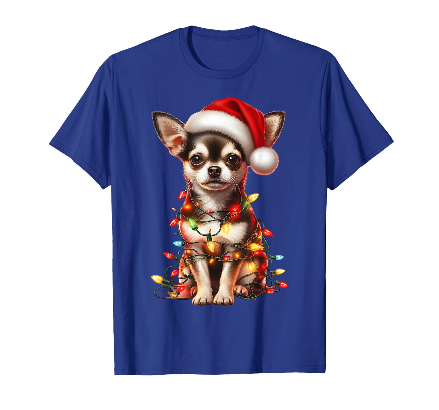 Chihuahua Dog Christmas Lights Santa Hat Dog Lover T-Shirt