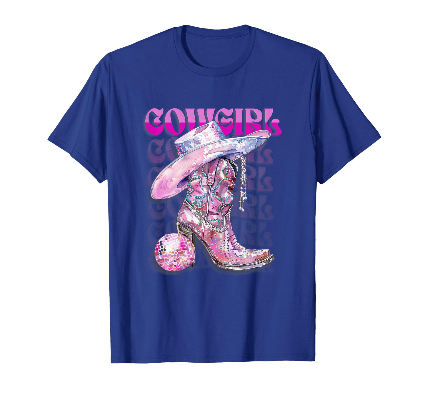 Pink Cowgirl Boots Disco Western Country Cow Girl Coastal T-Shirt