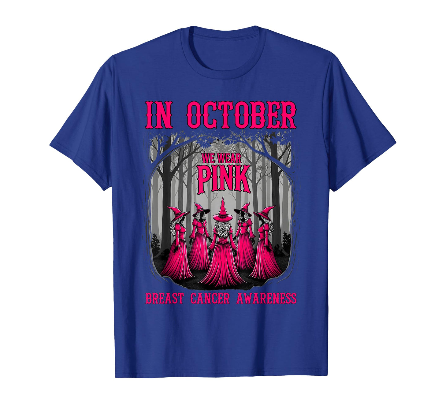 in October We Wear Pink Spooky Witch Breast Cancer Awareness T-Shirt