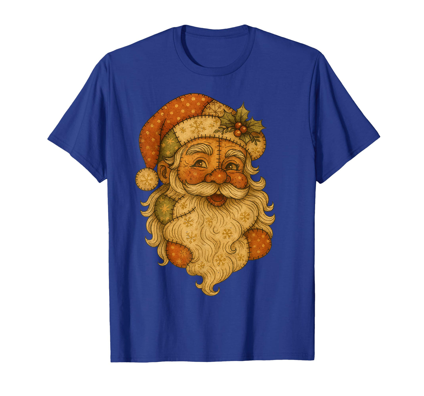 Patchwork Santa Face Vintage Christmas Folk Art T-Shirt