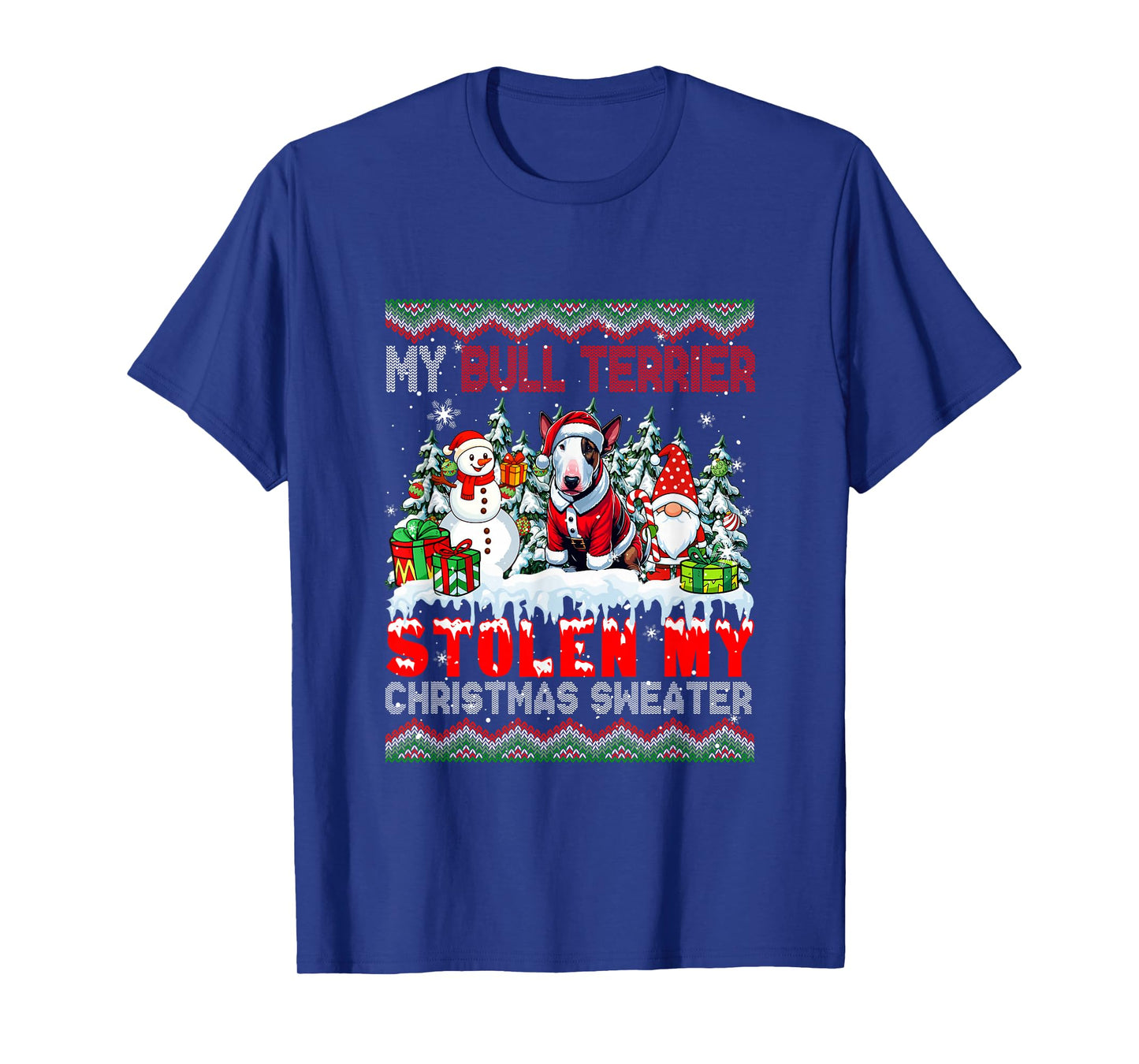 My Bull Terrier Stolen My Christmas Sweater Santa Dog Gnome T-Shirt