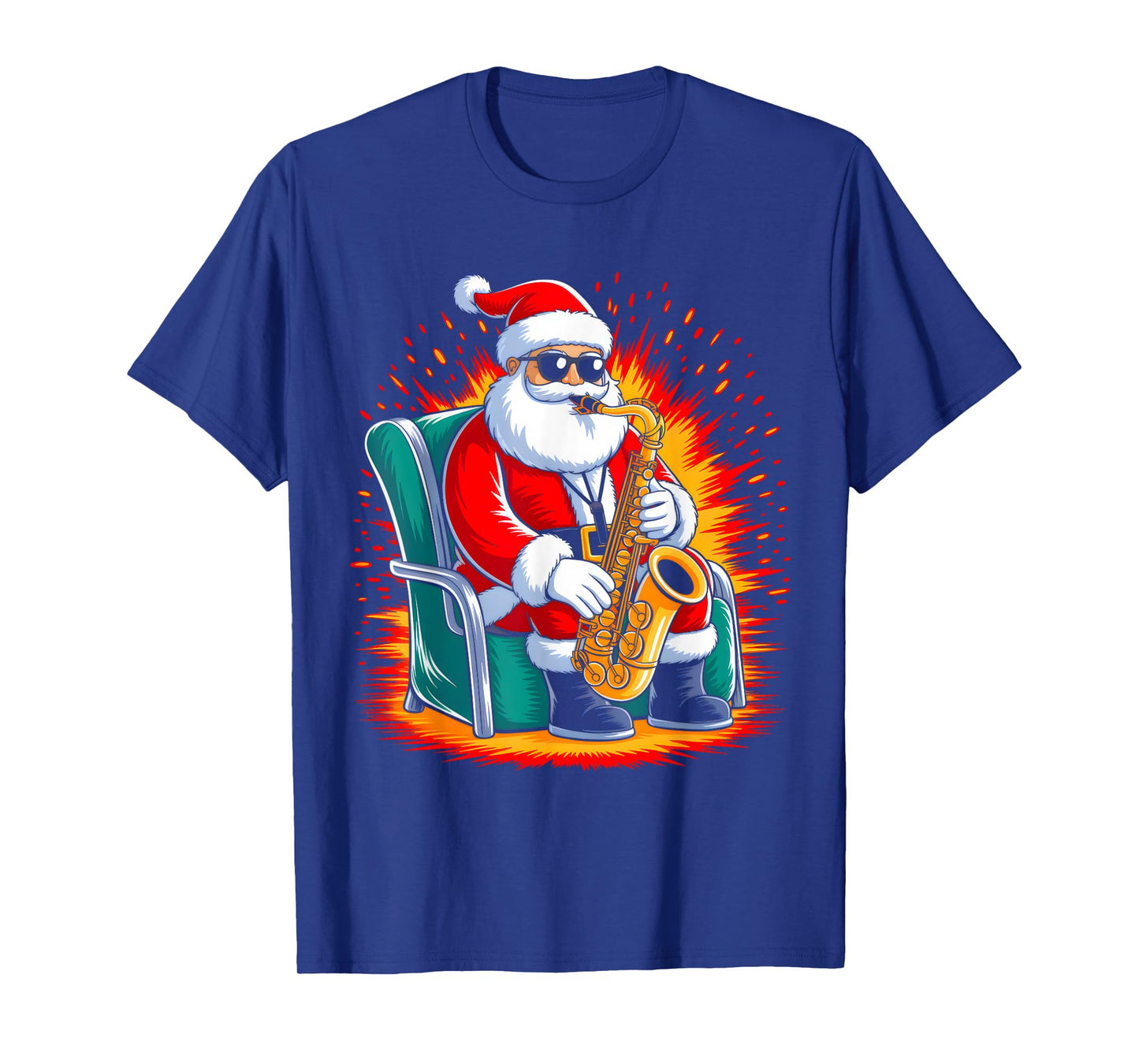 Saxophone Santa Playing Drums Funny Christmas Music Lover T-Shirt