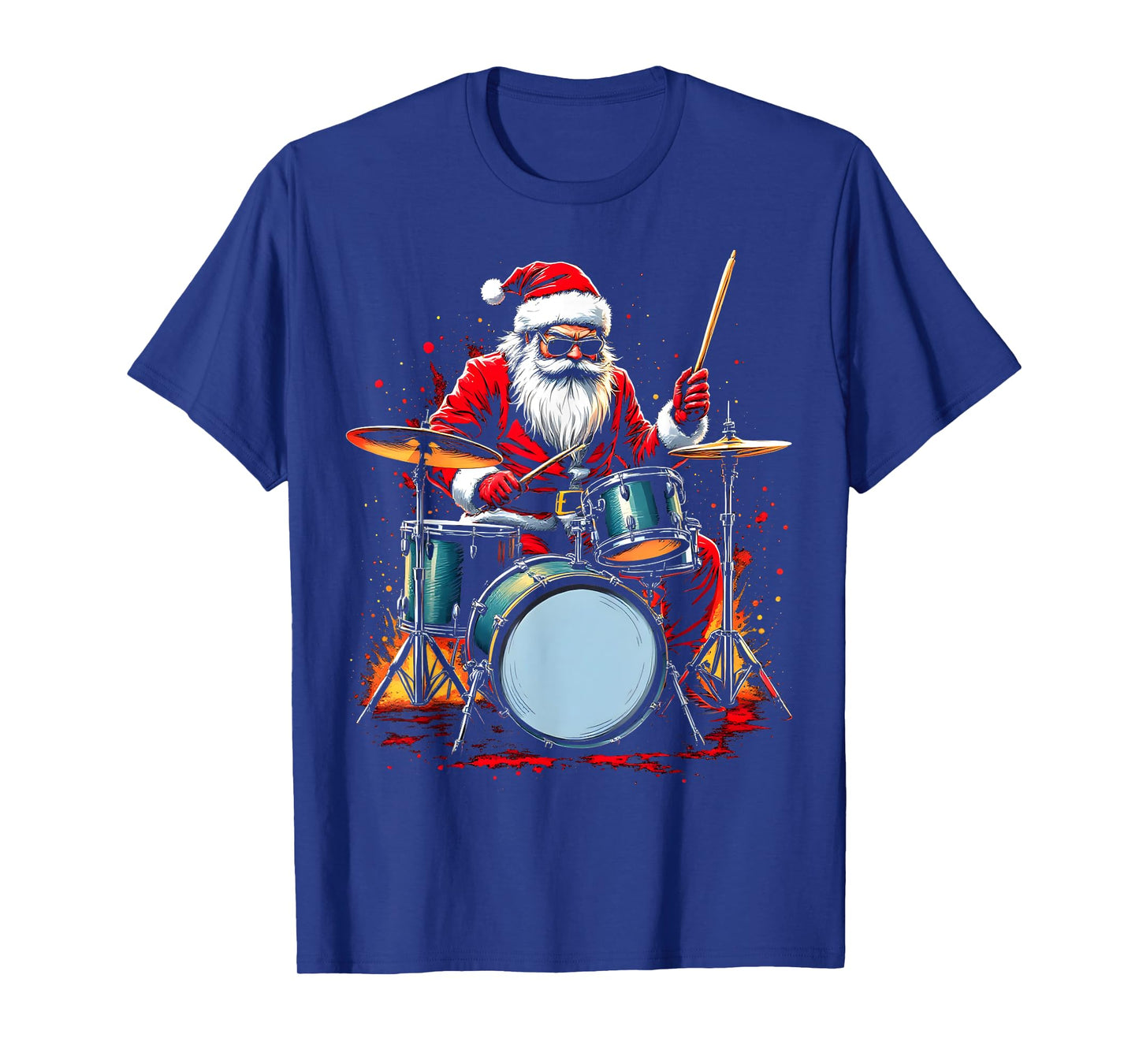 Drummer Santa Playing Drums Funny Christmas Music Lover Boys T-Shirt