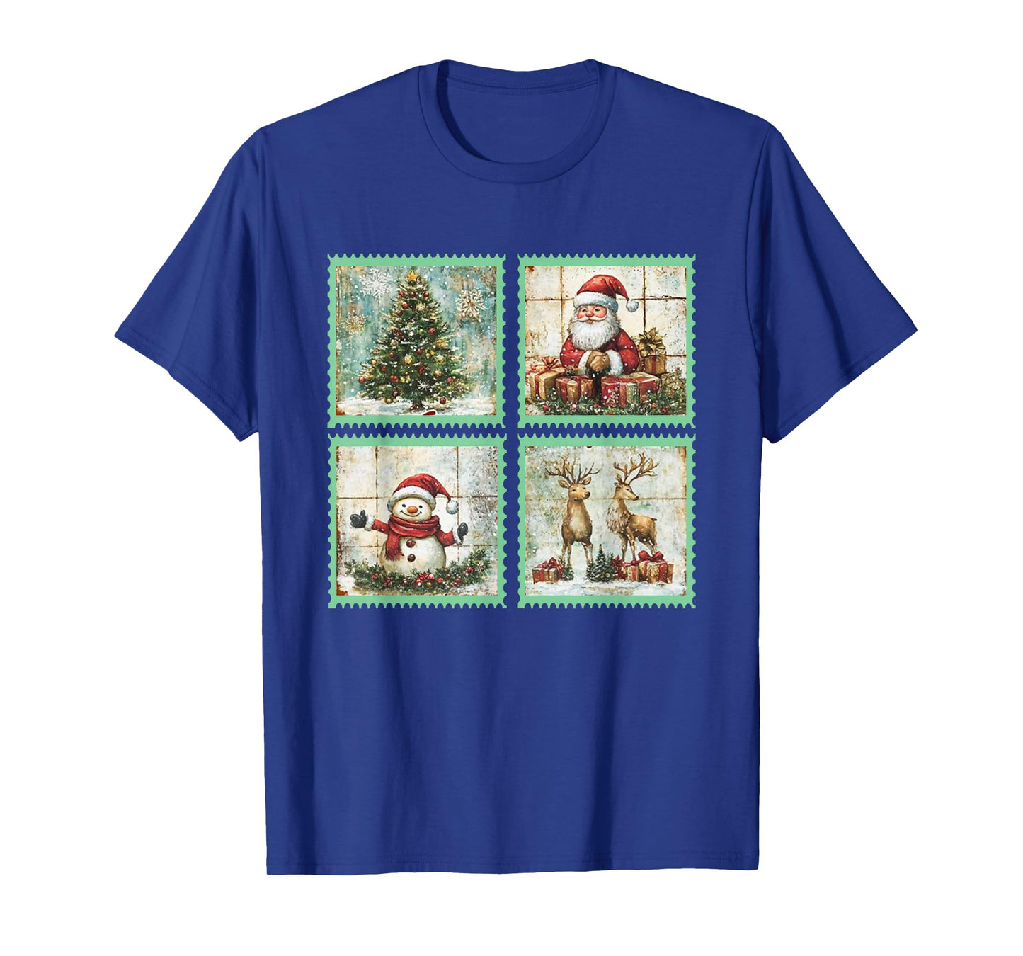 Retro Christmas Stamp Santa,Rentier,Snowmen,Christmas Tree T-Shirt