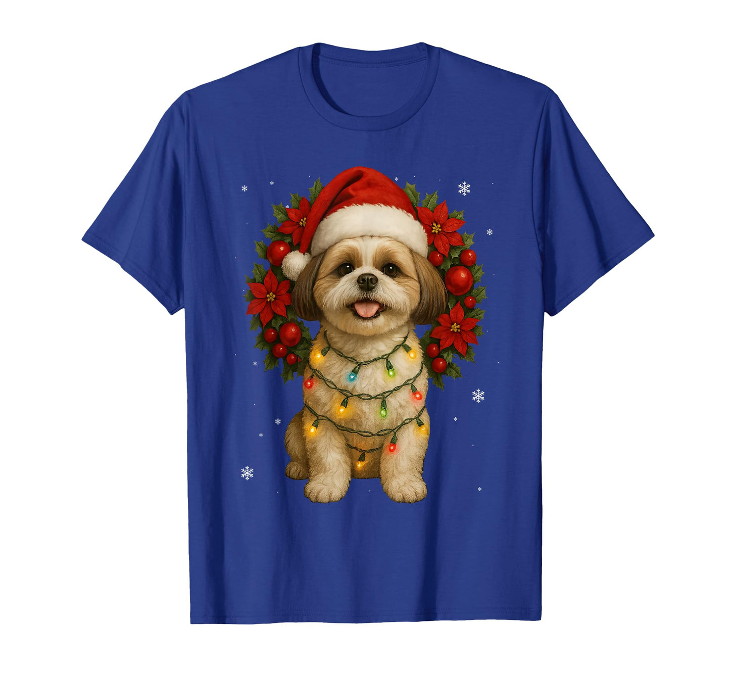 Cute Shih Tzu Christmas Dog Mistletoe Wreath Xmas Holidays T-Shirt