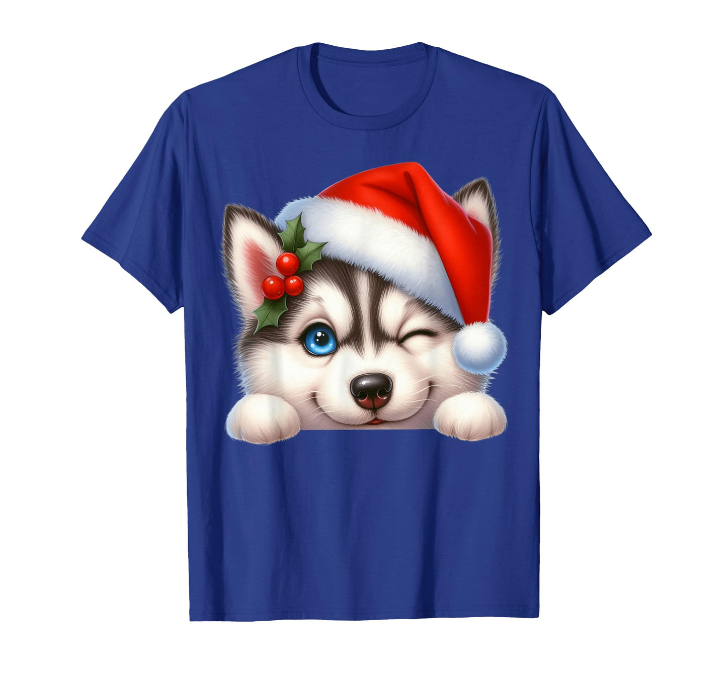Siberian Husky Dog Christmas Santa Hat Dog Mom Dad T-Shirt