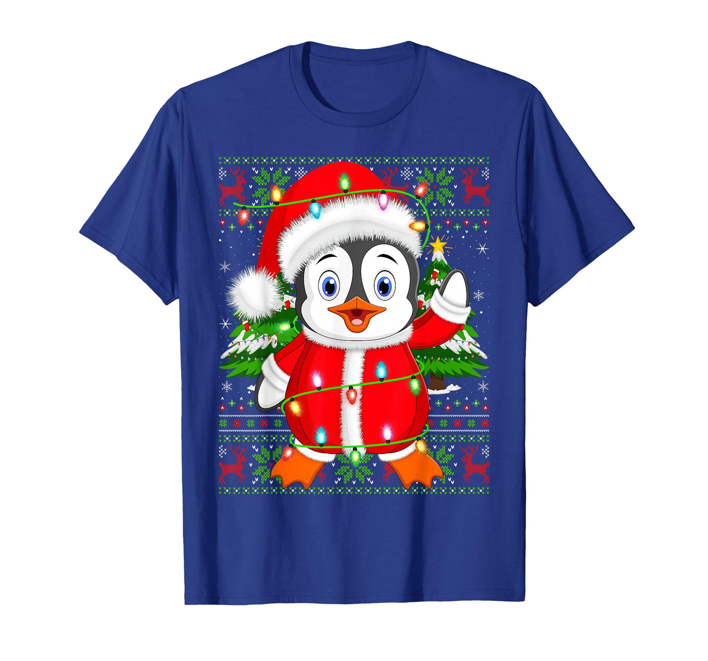 Penguin Christmas Lights Santa Costume Ugly Xmas Sweaters T-Shirt