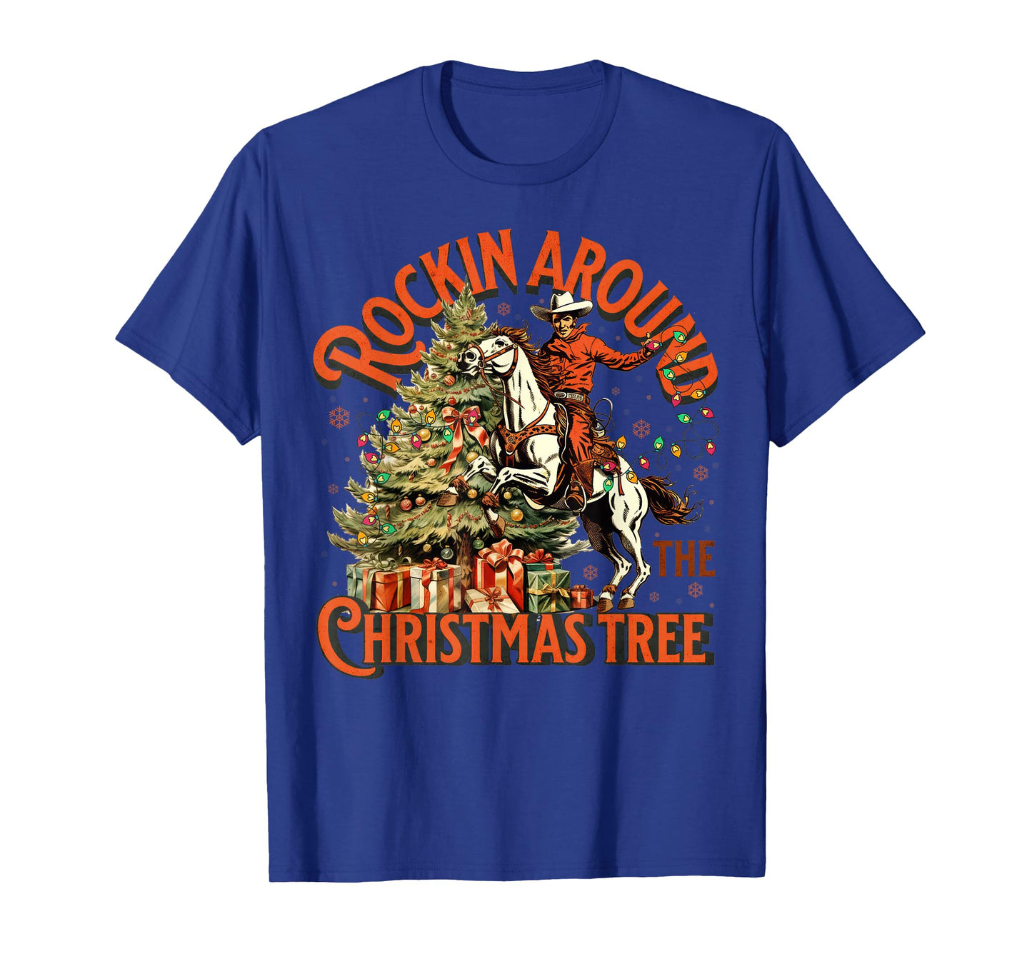 Retro Rockin Around Christmas Tree Cowboy Santa Riding Horse T-Shirt