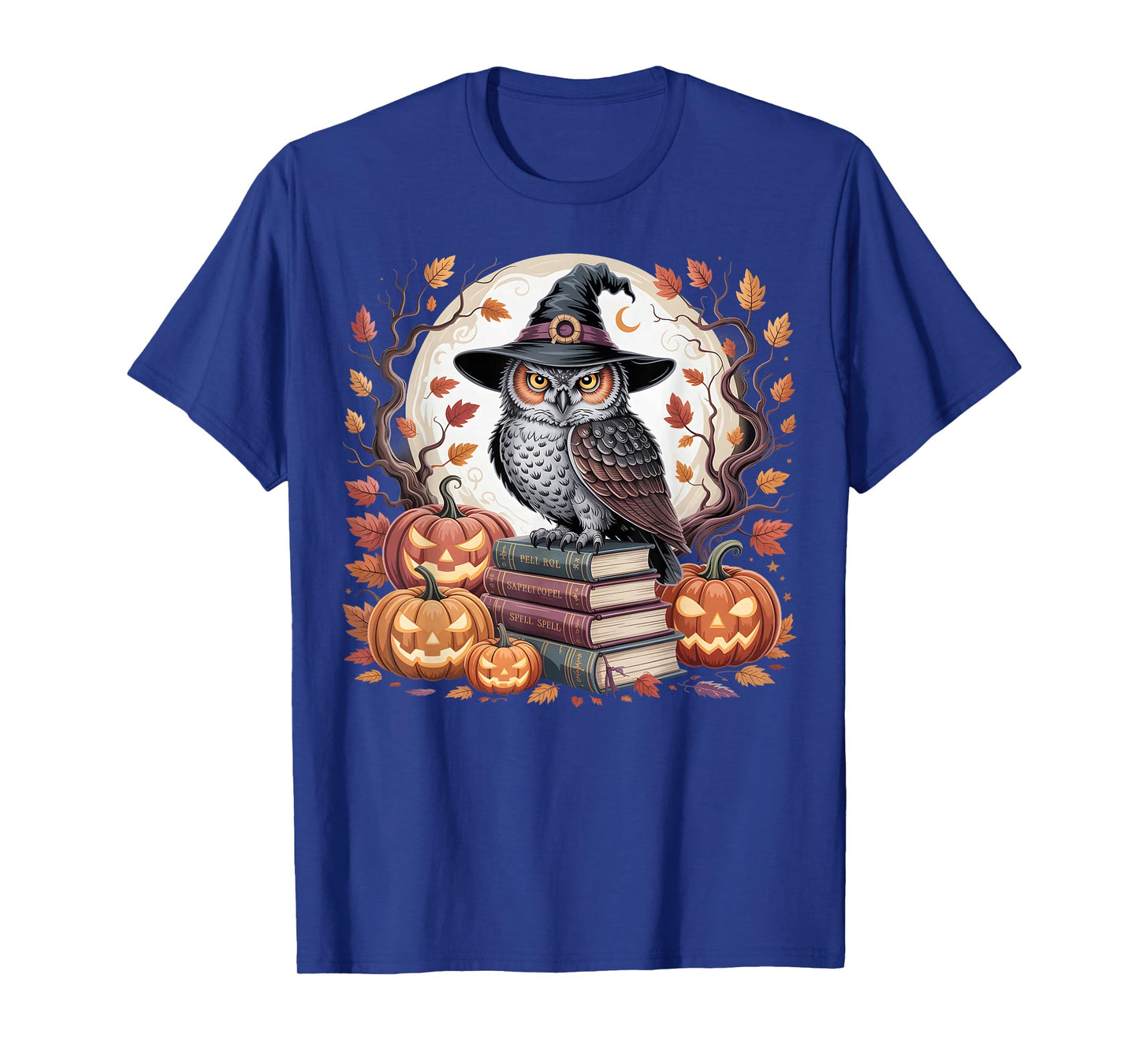 Witch Owl Pumpkin Autumn Moon Halloween Spooky Design T-Shirt