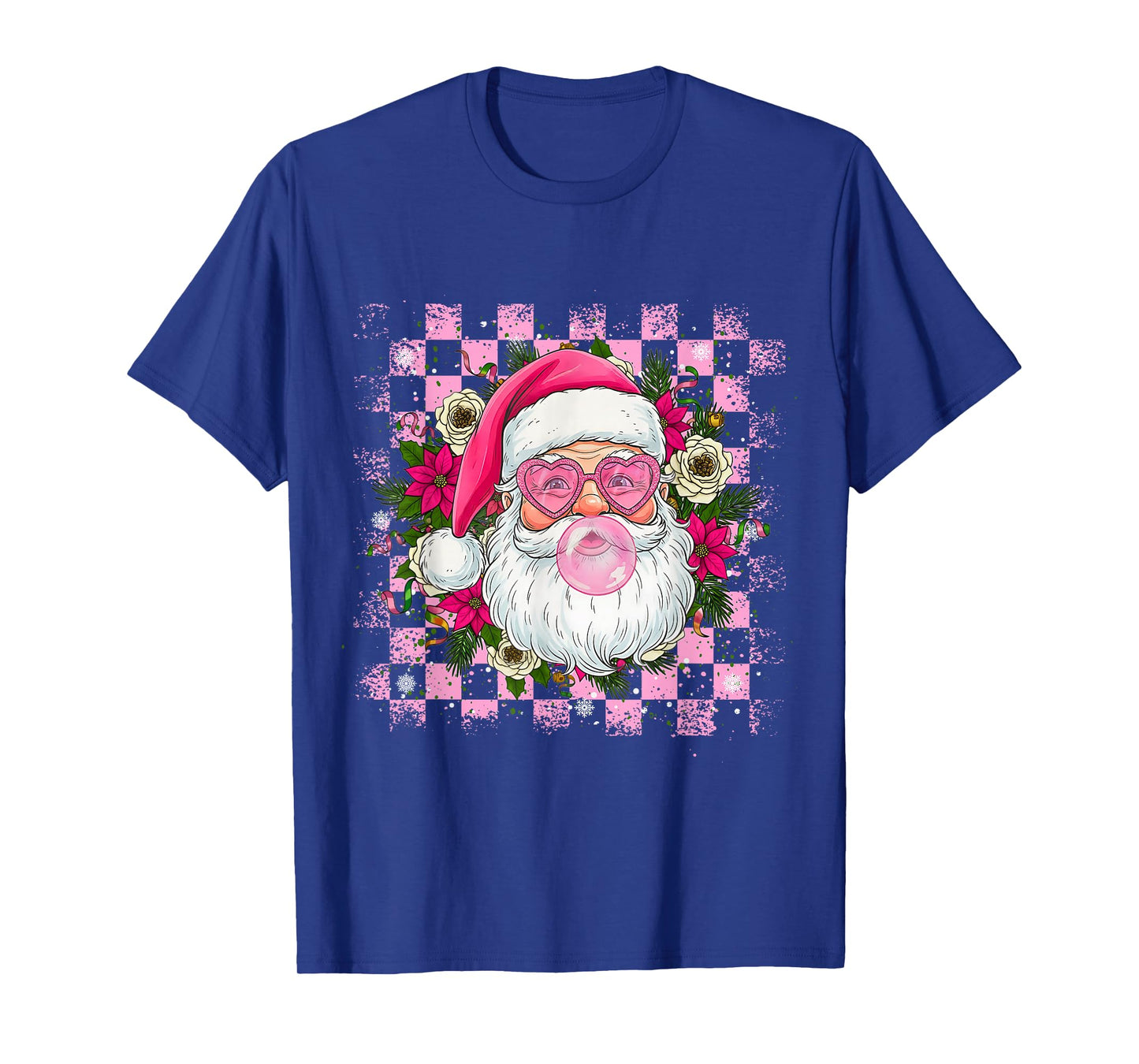 Vintage Retro Santa Christmas Bubble Gum Pink Sunglasses T-Shirt