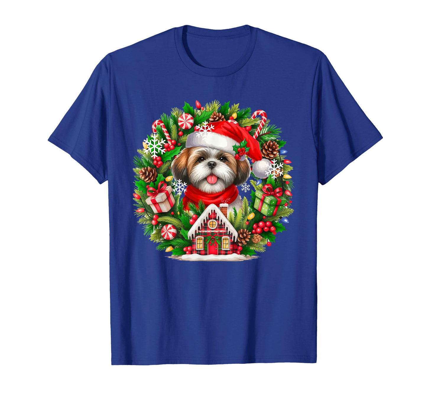 Santa Shih Tzu Christmas Floral Circle Matching Owner Kids T-Shirt