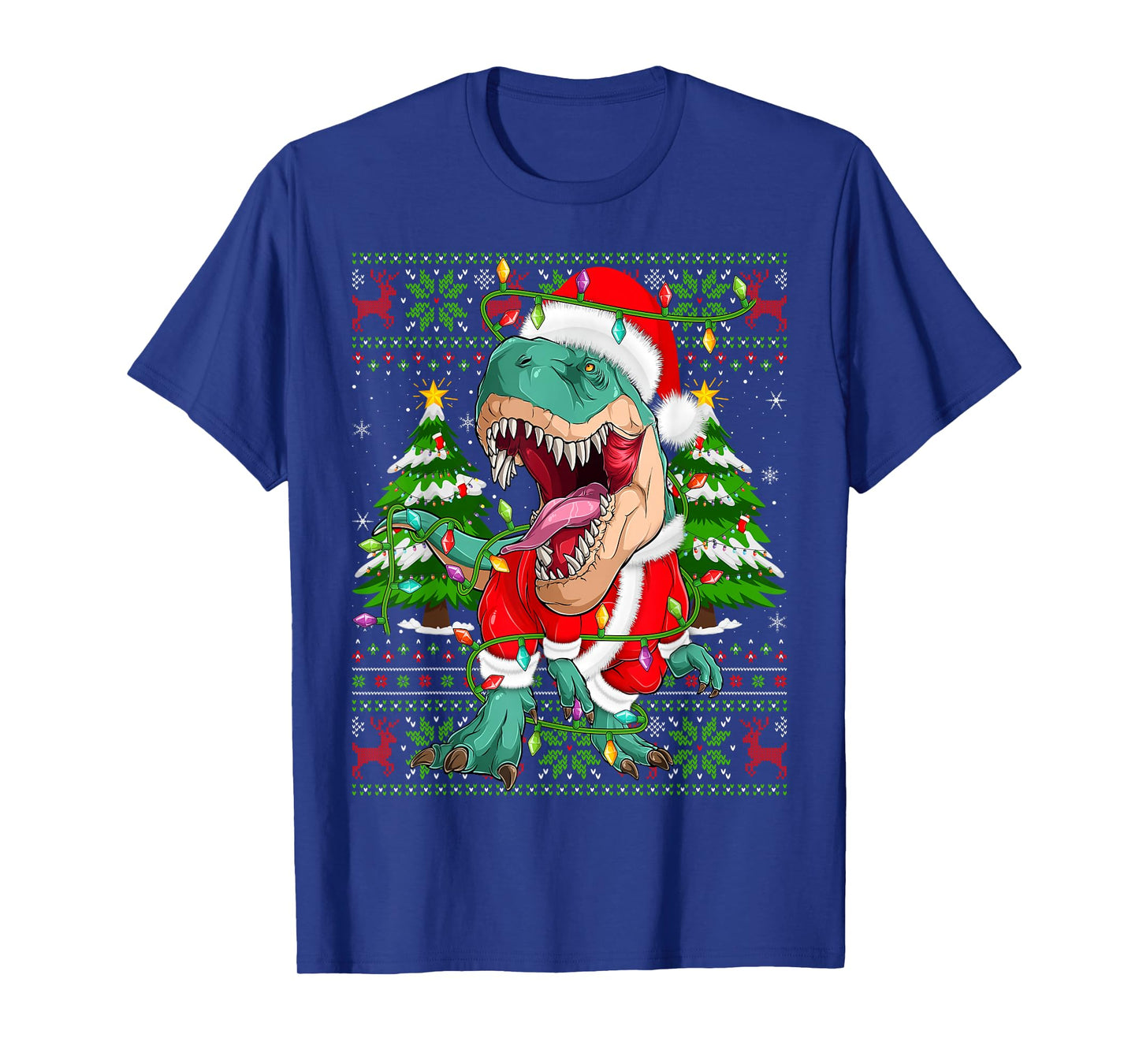 Funny T-Rex Dinosaur Christmas Lights Ugly Xmas Sweaters T-Shirt
